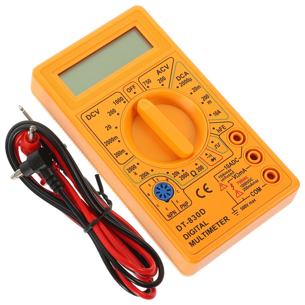Reusable Digital Test Tool Multitester Yellow with Double Fuse and LCD Display
