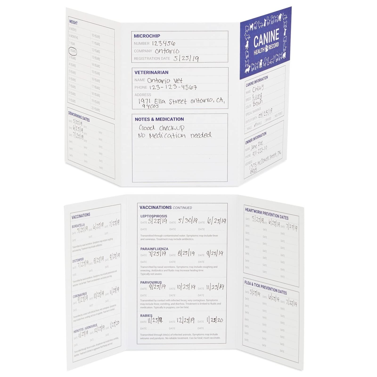 Juvale Puppy Record Card – Compact Portable Vaccination 24 Pack, White