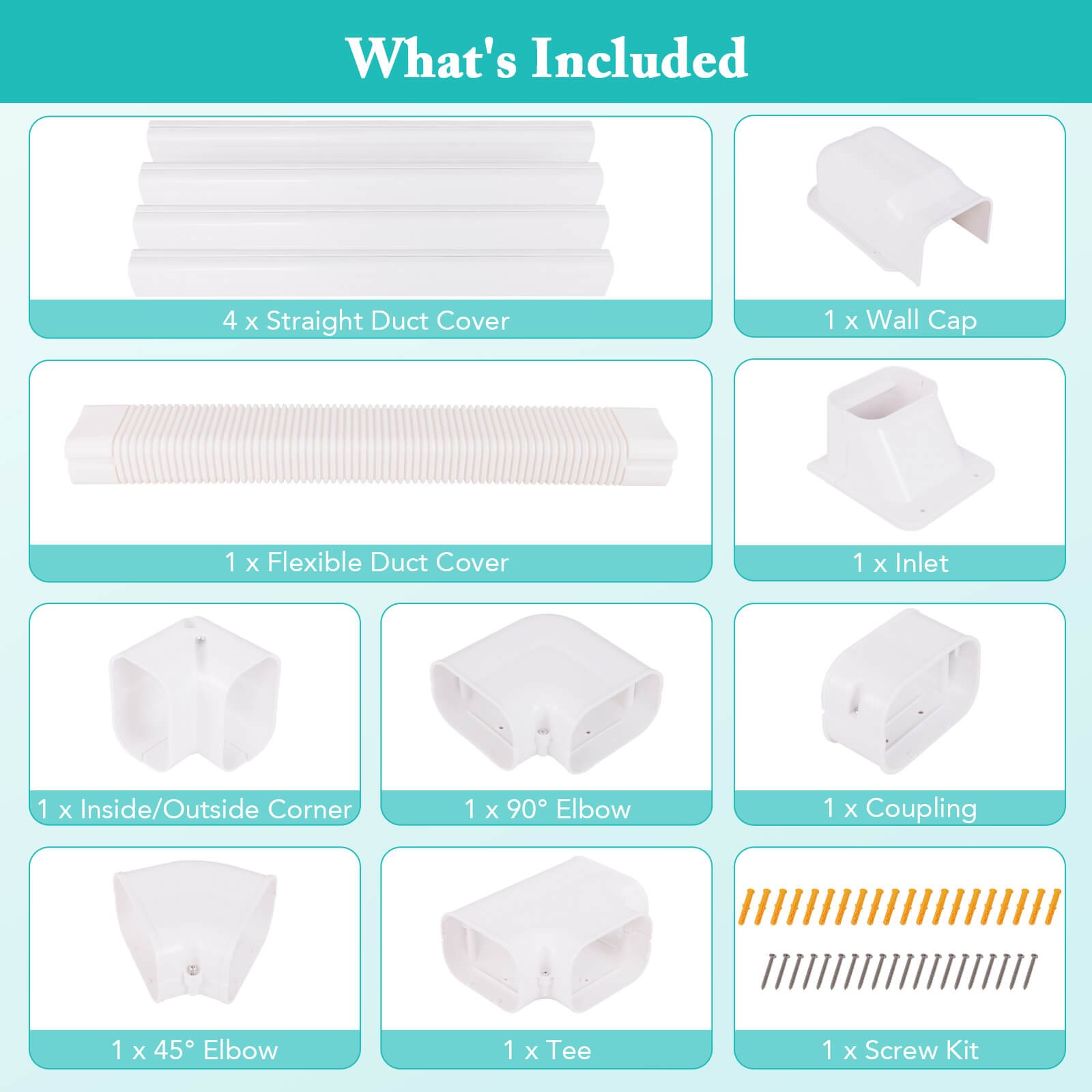 4″ PVC Decorative Mini Split Line Set Cover w/ Flexible Duct & Straight Duct