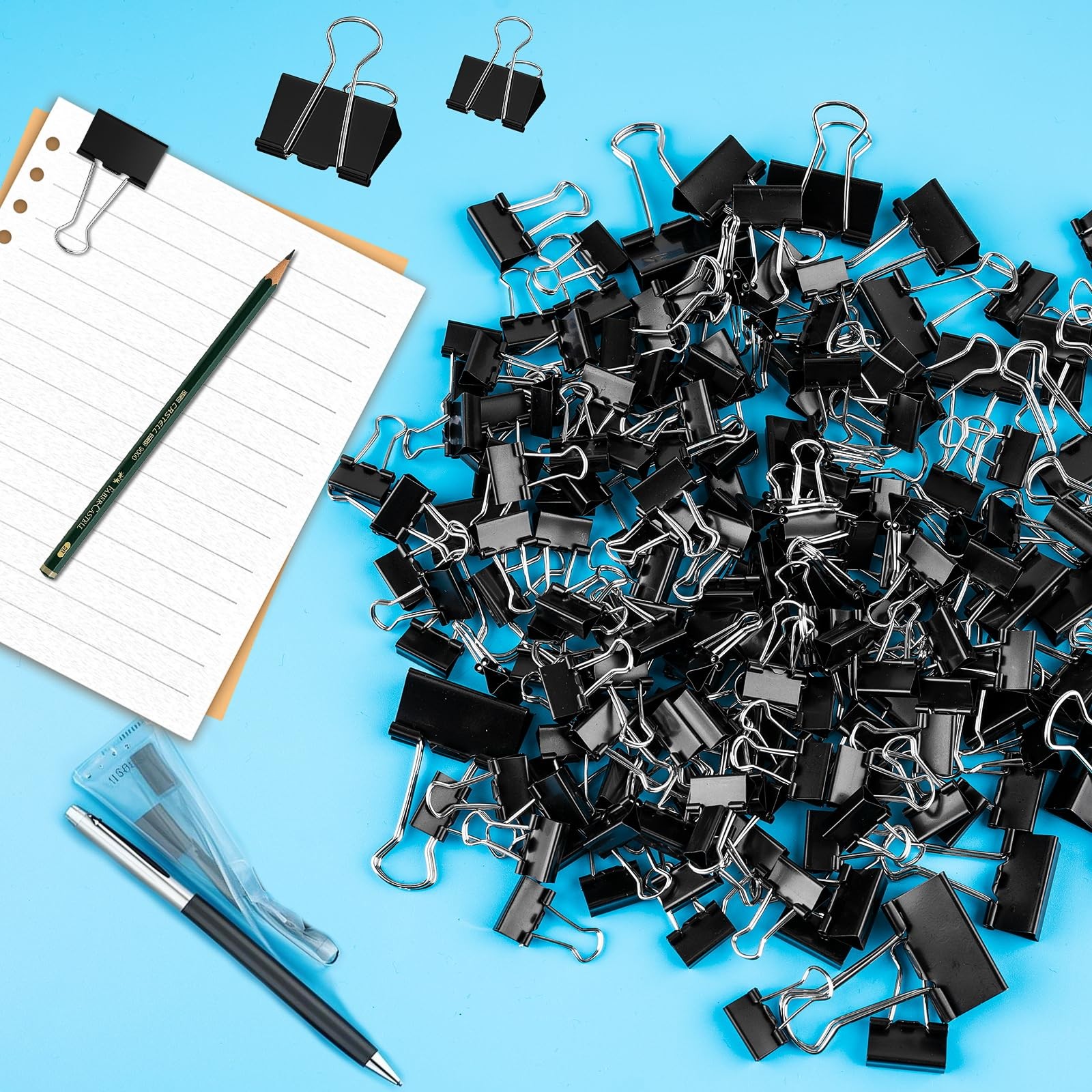 200 Count Binder Clips Assorted Sizes, 4 Sizes Large, Medium, Small, Mini, Metal