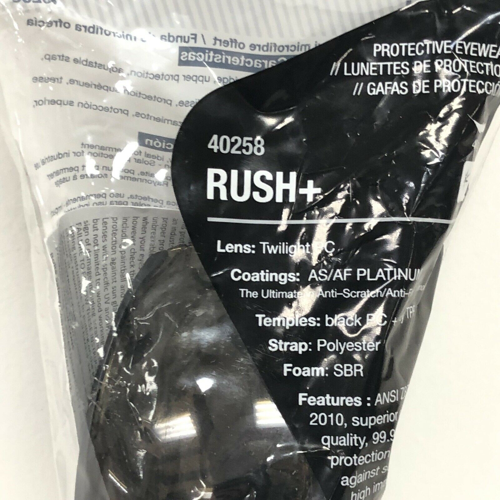 1 Pair of Bolle Safety 40258 Rush+ Twilight PC Protective Eyewear New w/ Strap