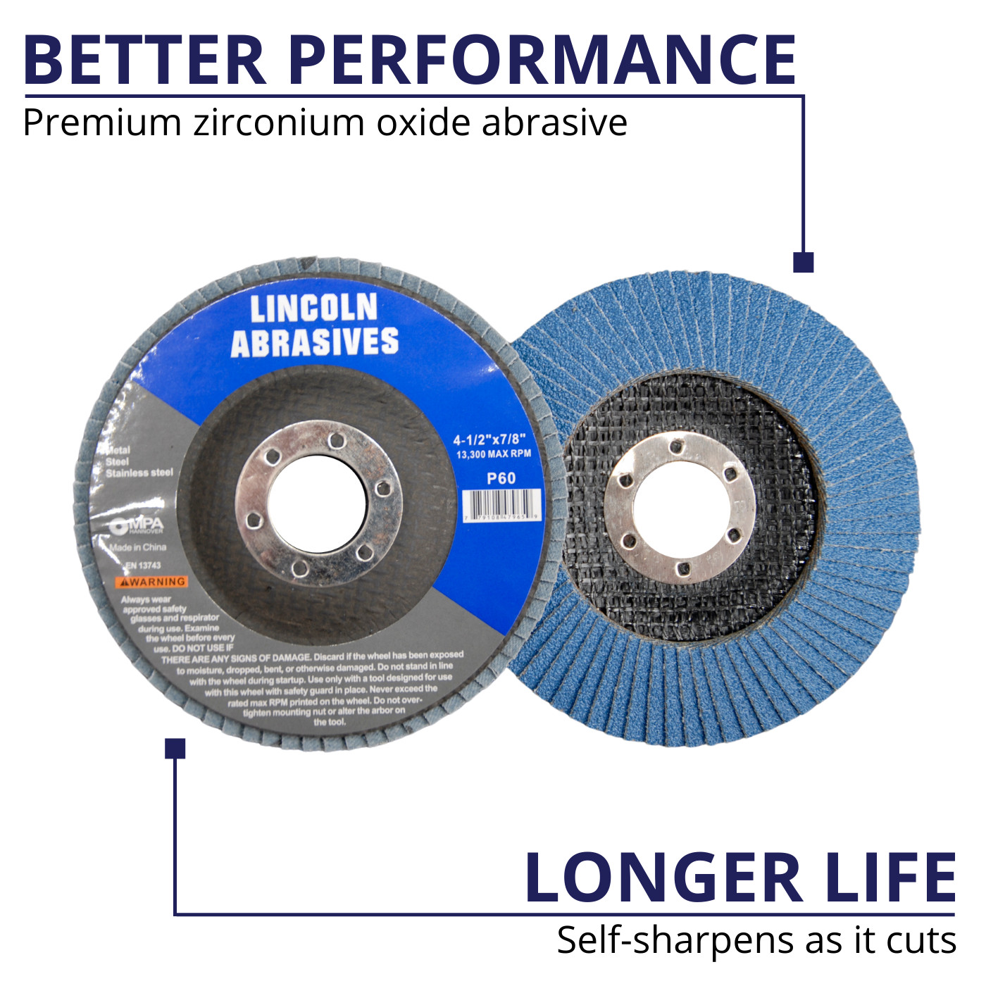 20 Pc 4-1/2″ x 7/8″ 60 Grit Flap Discs Zirconium Oxide Metal Sanding Wheels