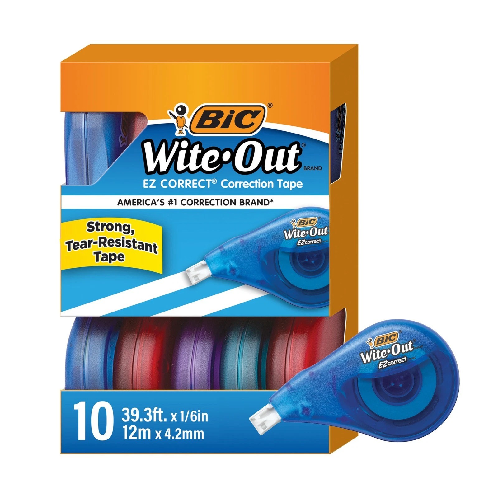 BIC Wite-Out EZ Correct Correction Tape 10 Pack White Tear Resistant 39.3 Ft