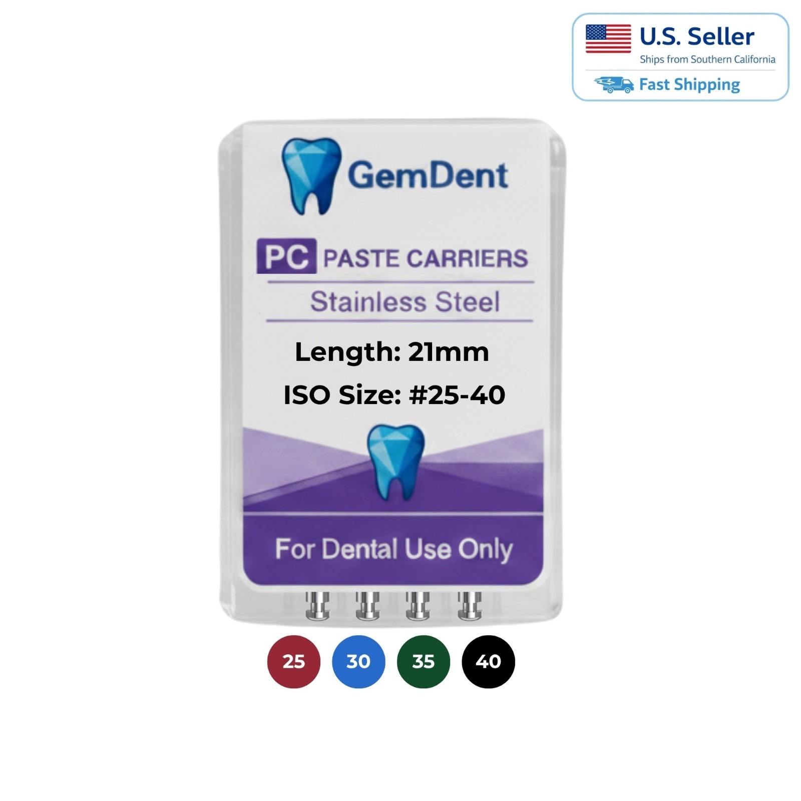GemDent Lentulo Paste Carriers Stainless Steel Endo Root Canal 21/25mm 4pcs/pack