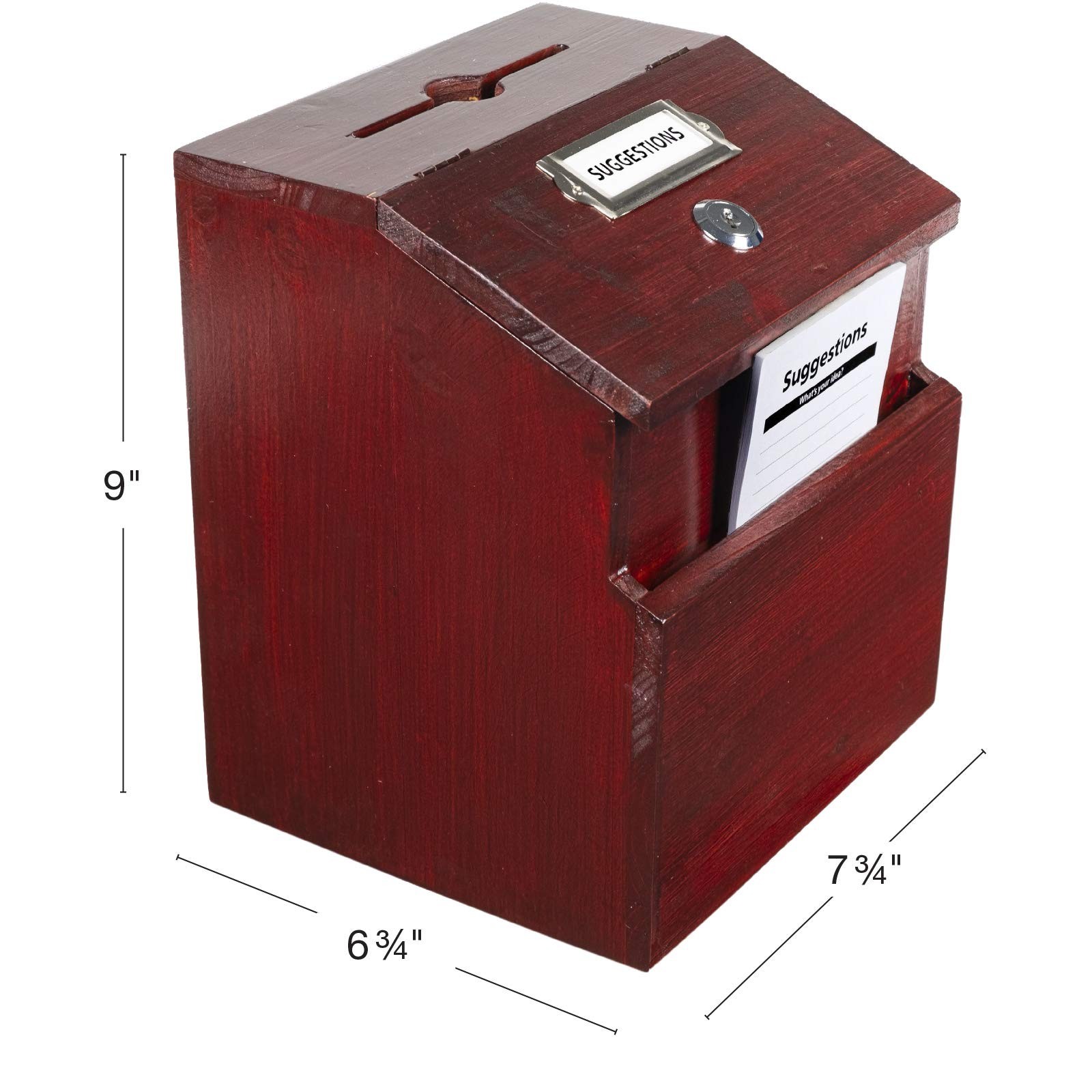 EXCELLO GLOBAL PRODUCTS Red Mahogany Suggestion Box with Lock: Wooden Ballot …