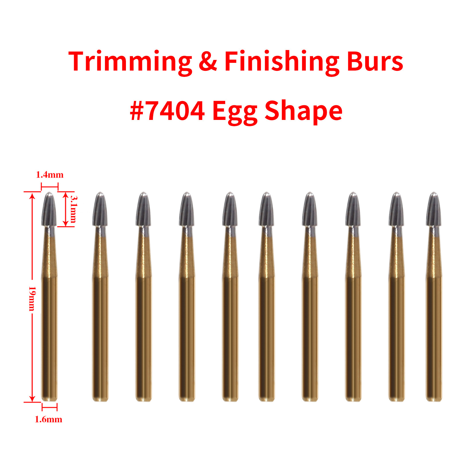 10Pcs Dental Tungsten Carbide Burs Trimming & Finishing Egg Football FG 7404 ns