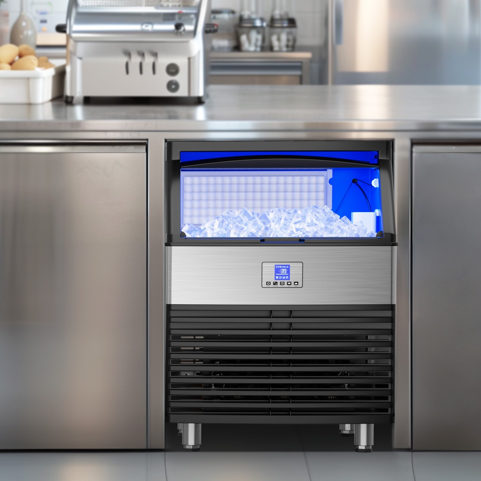 Commercial Ice Maker Machine 450LBS/24H Under Counter Ice Machine 120LBS Storage