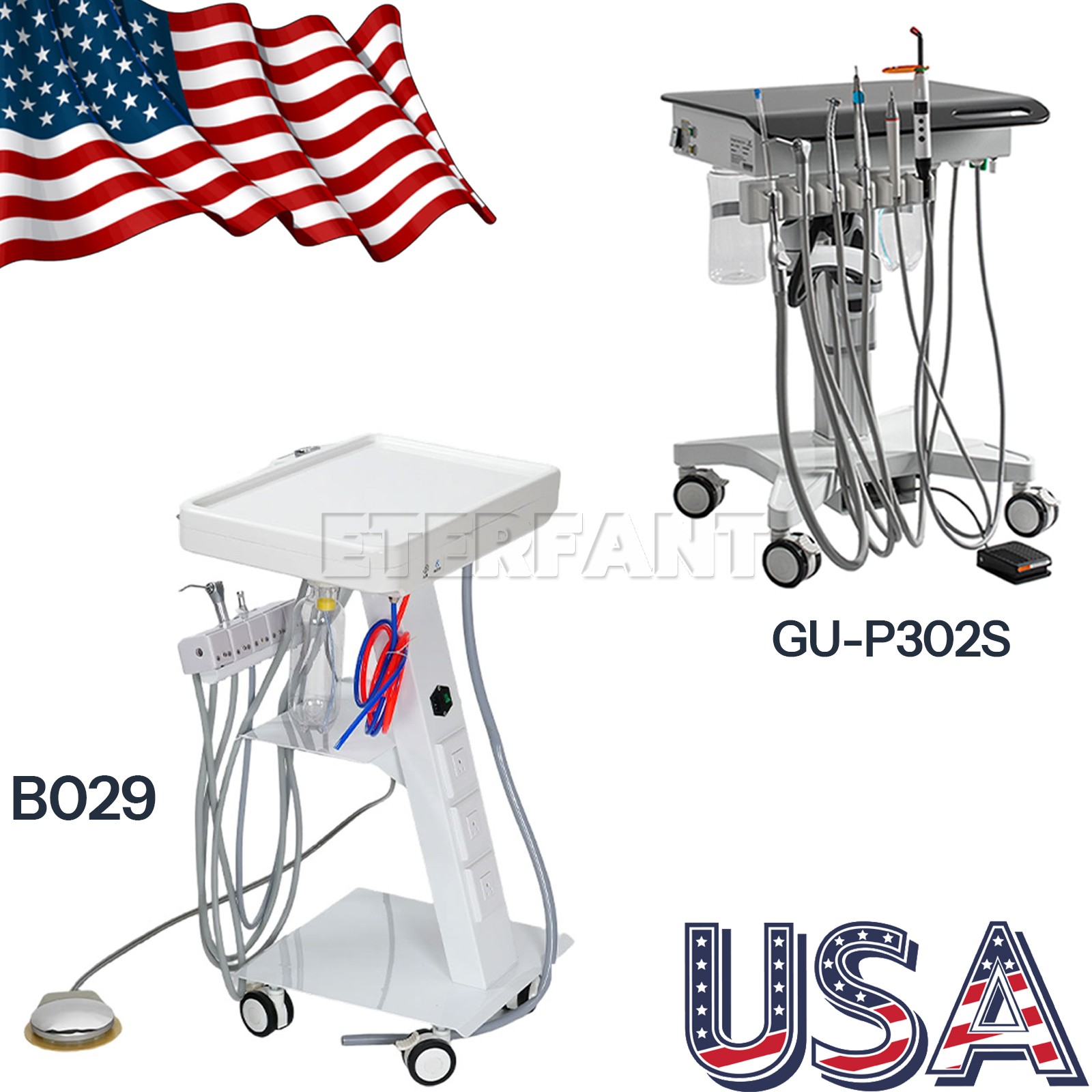Portable Dental Mobile Delivery Cart Treatment Unit System 4 Holes with Socket
