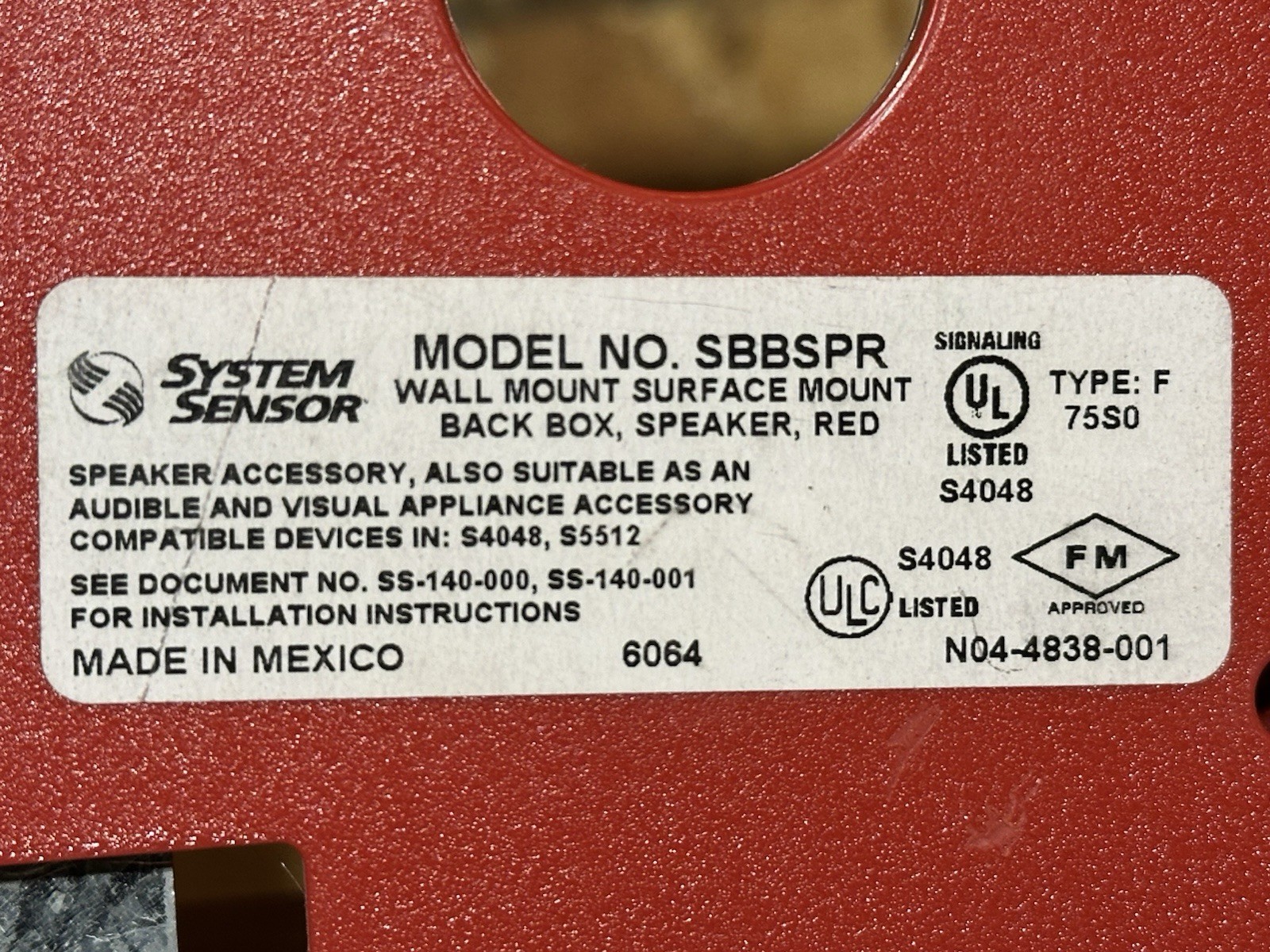 SYSTEM SENSOR SBBSPR RED WALL/SURFACE MOUNT SPECTRALERT ADVANCE BACKBOX