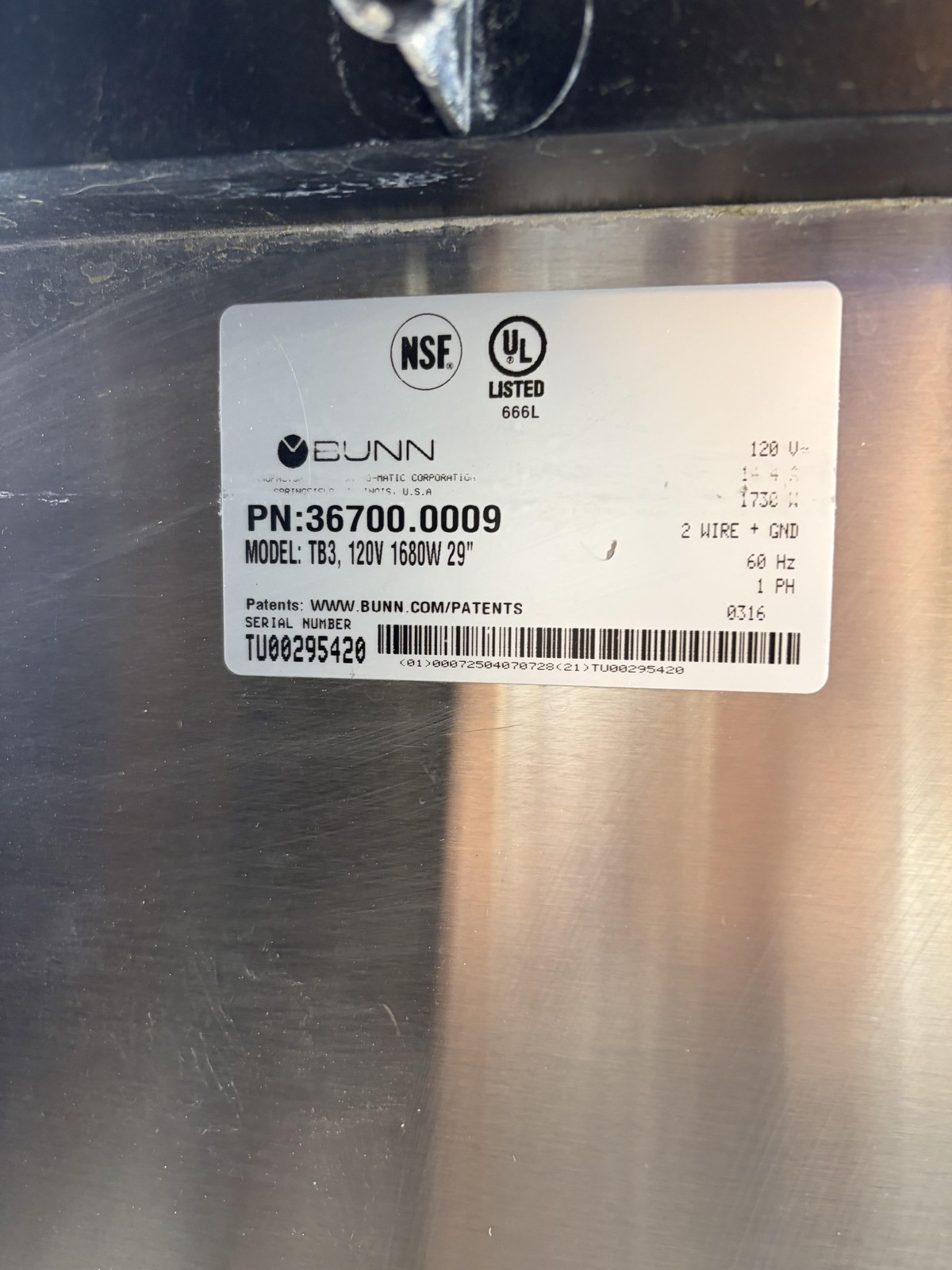 BUNN TB3 Commercial Iced Tea Brewer 120V 1600W 29in Stainless Made USA Machine