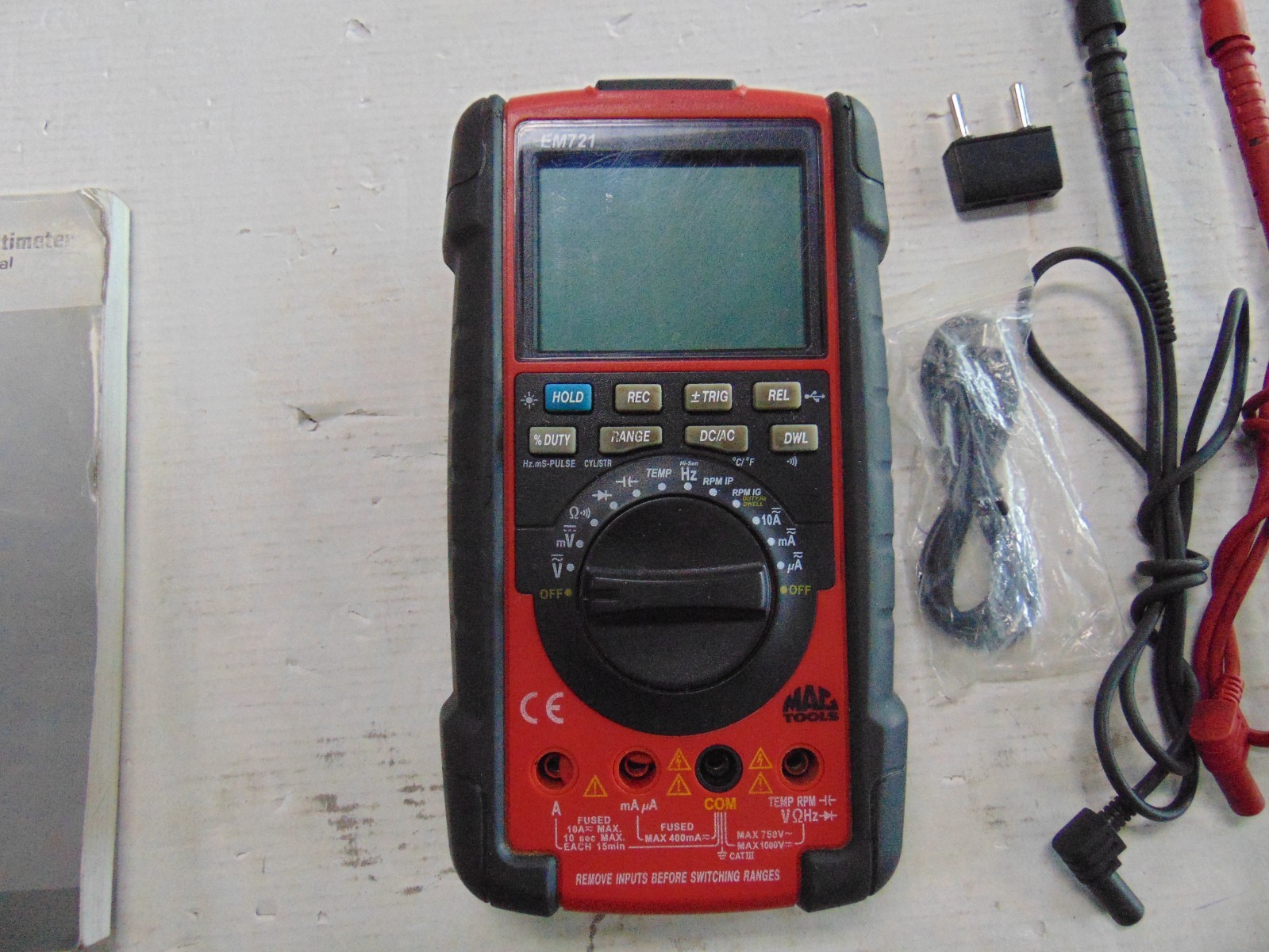 Mac Tools EM721 Digital Multimeter + Backlight, Carry Case, Leads, Book & Disc