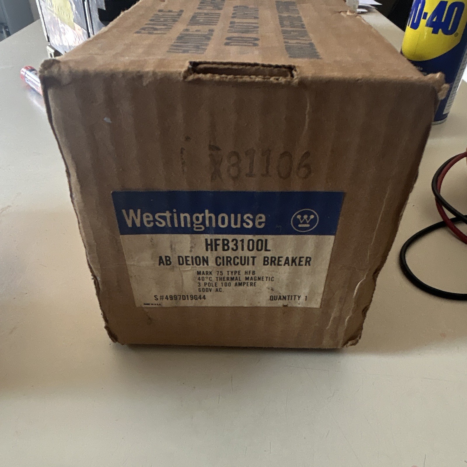 Westinghouse HFB3100L 100A 3 Pole Circuit Breaker 600V AC Thermal Magnetic