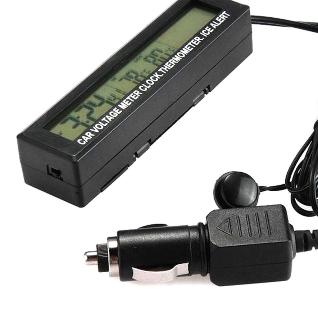 Car 3-in-1 Digital LCD Display Clock Voltmeter Thermometer Voltage Temperature