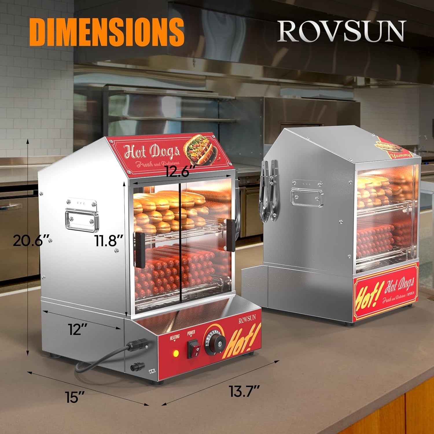 ROVSUN 500W Commercial Hot Dog Steamer 2 Tier Electric Bun Warmer W/Slide Doors