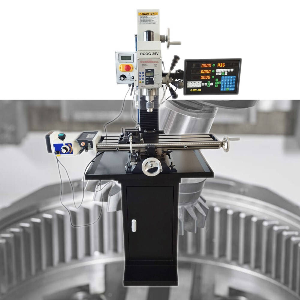 Benchtop Mill/Drill Machine with Grating Ruler Axis X Power Feed 110V R8 1100W