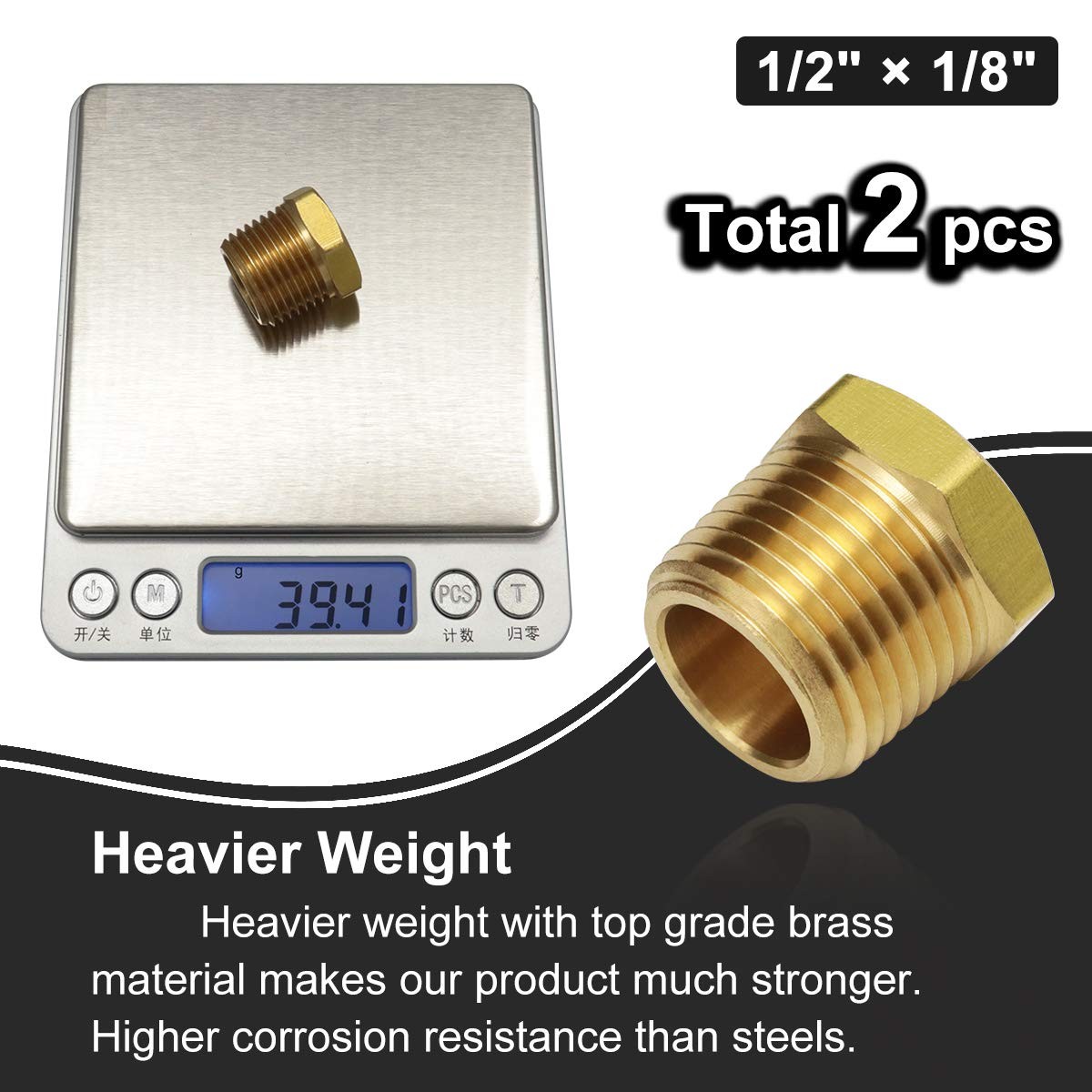 1/2 Inch NPT Male Thread to 1/8 Inch NPT Female Reducing Brass Pipe Fi