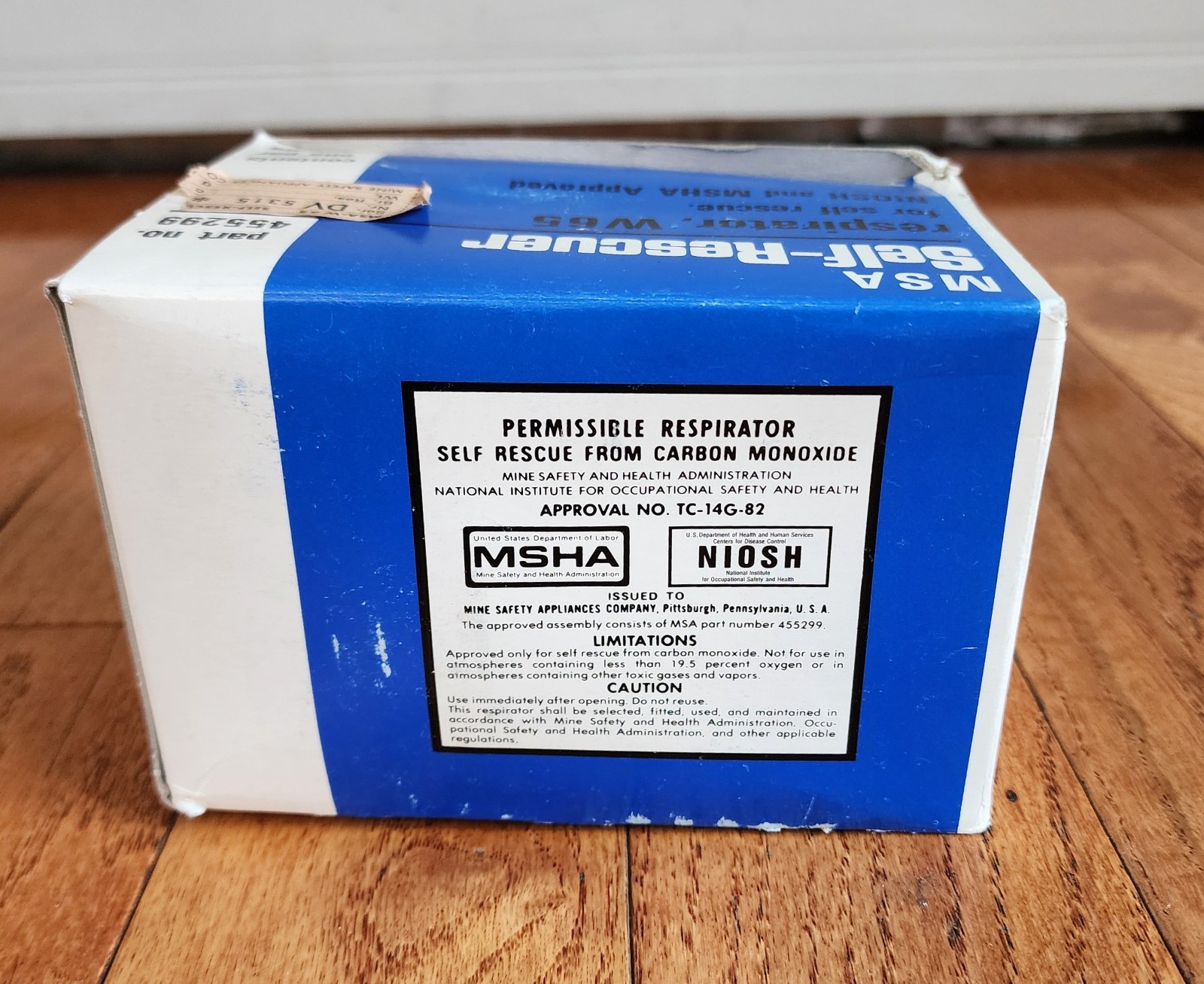 MSA SELF RESCUER RESPIRATOR W-65 W/BELT LOOP # 455299 NIOSH MSHA