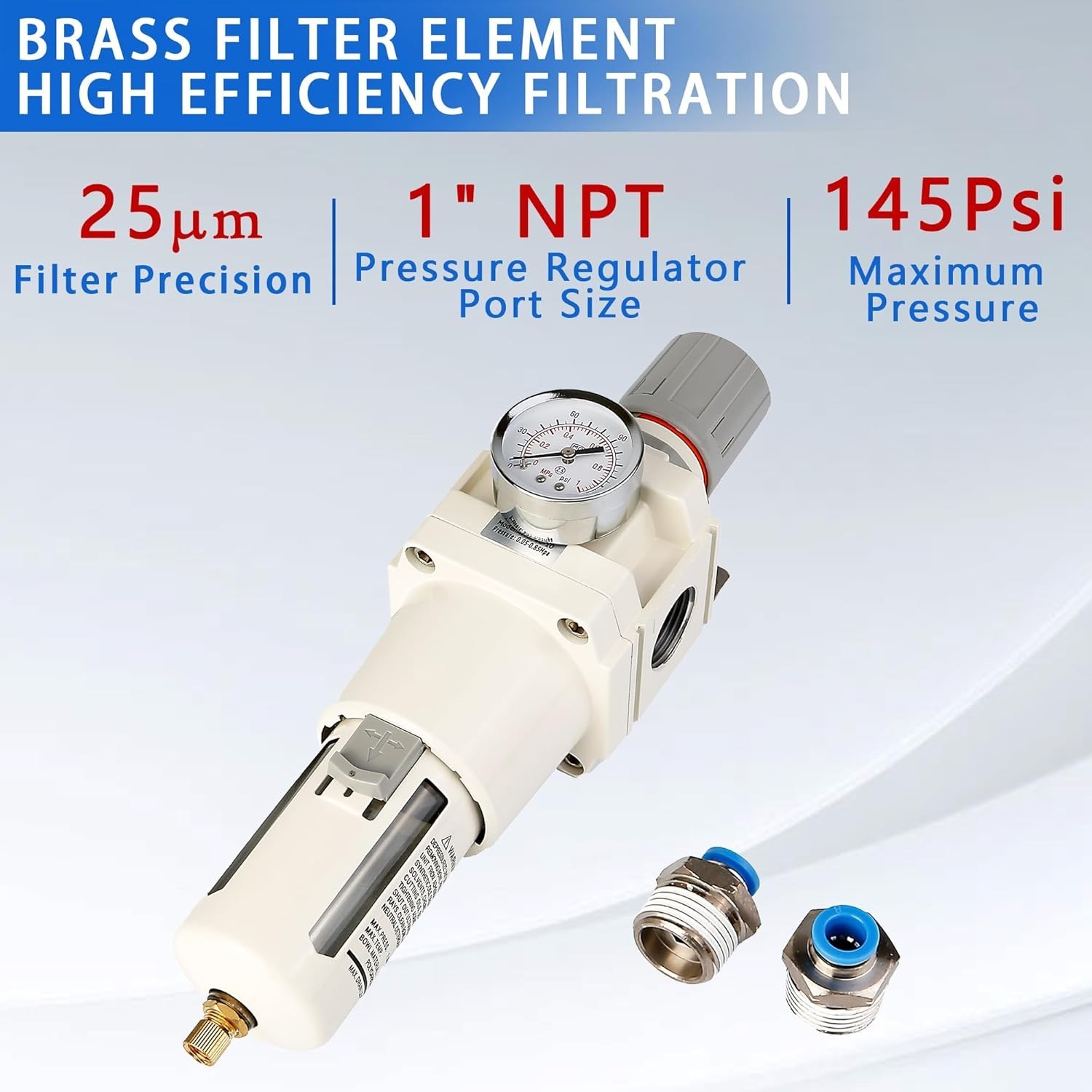 1″NPT Pneumatic Air Dryer 5 Micron Brass Filter Semi-Auto Drain 0-150PSI Combo