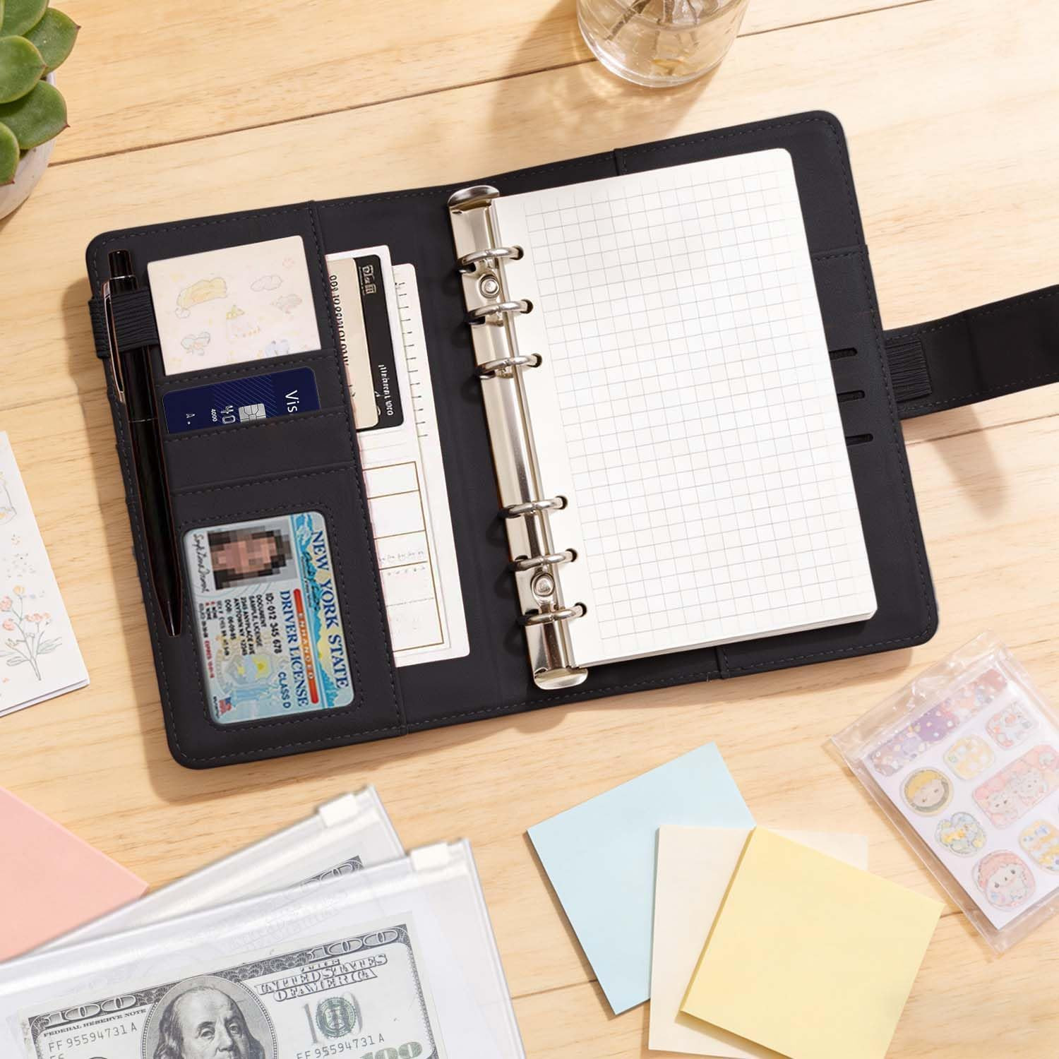 A6 Binder 6 Ring, Refillable Notebook Planner Cover, Small Leather Organizer Emp
