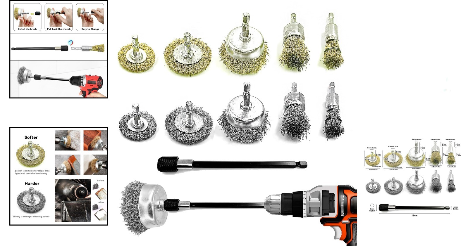 10pack Wire Wheel Cup Brush Set for Drill Abrasive with 1/4″ Hex Shank,Extn. Rod