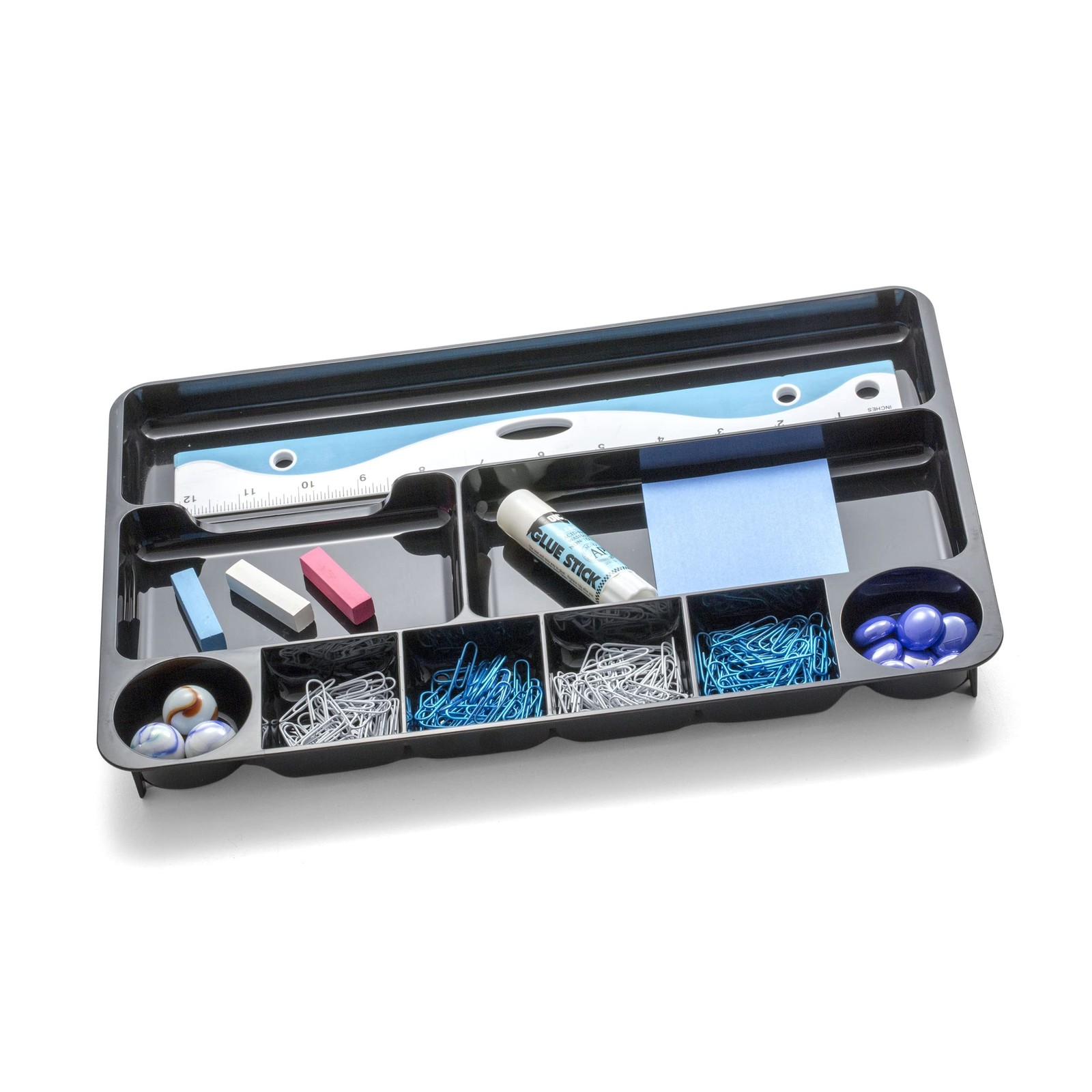 Black Recycled Plastic Desk Drawer Organizer 9 Compartment 14x9x1.13 Inch