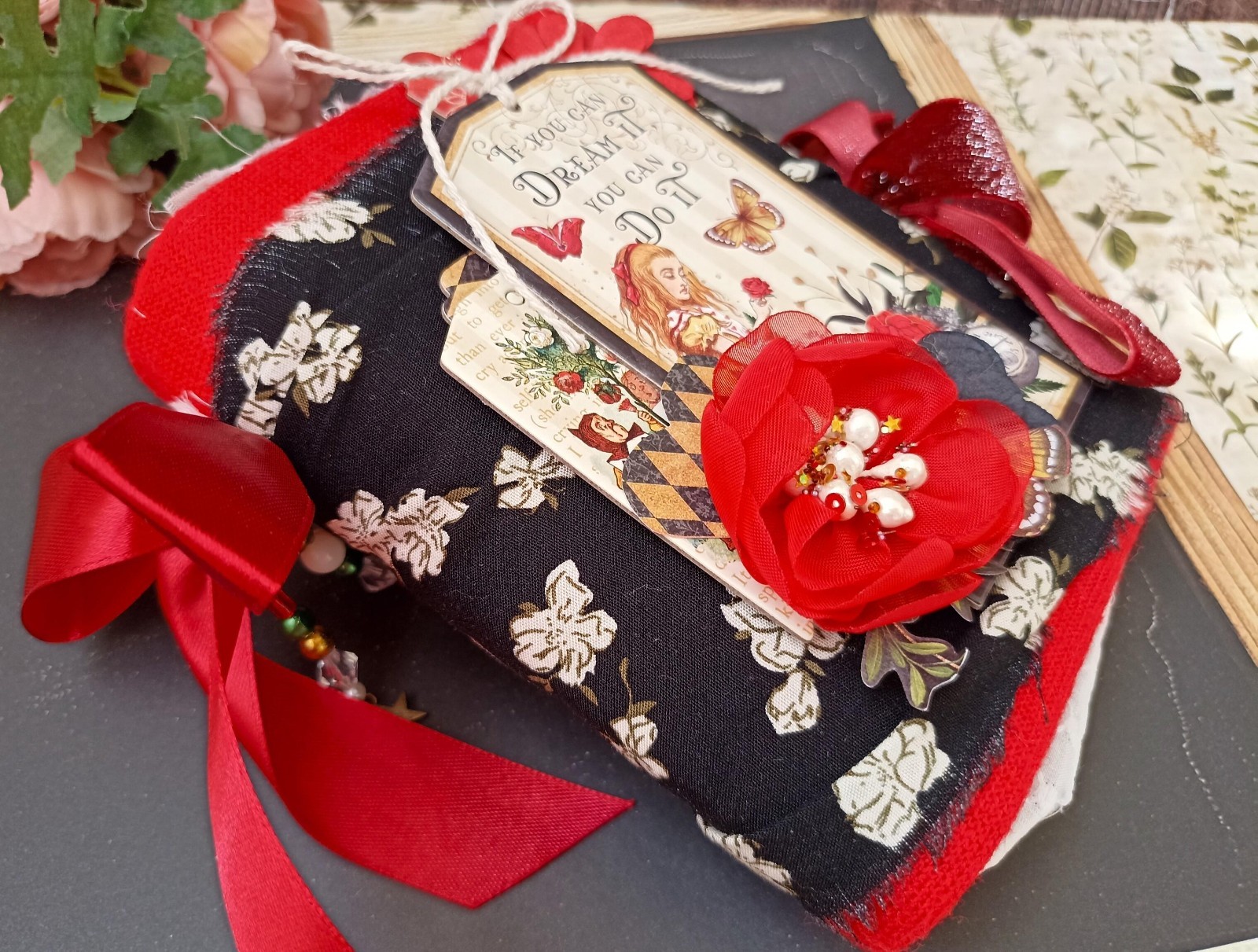 Junk journal handmade Alice in Wonderland Adventure notebook 6×5 in 200 pgs