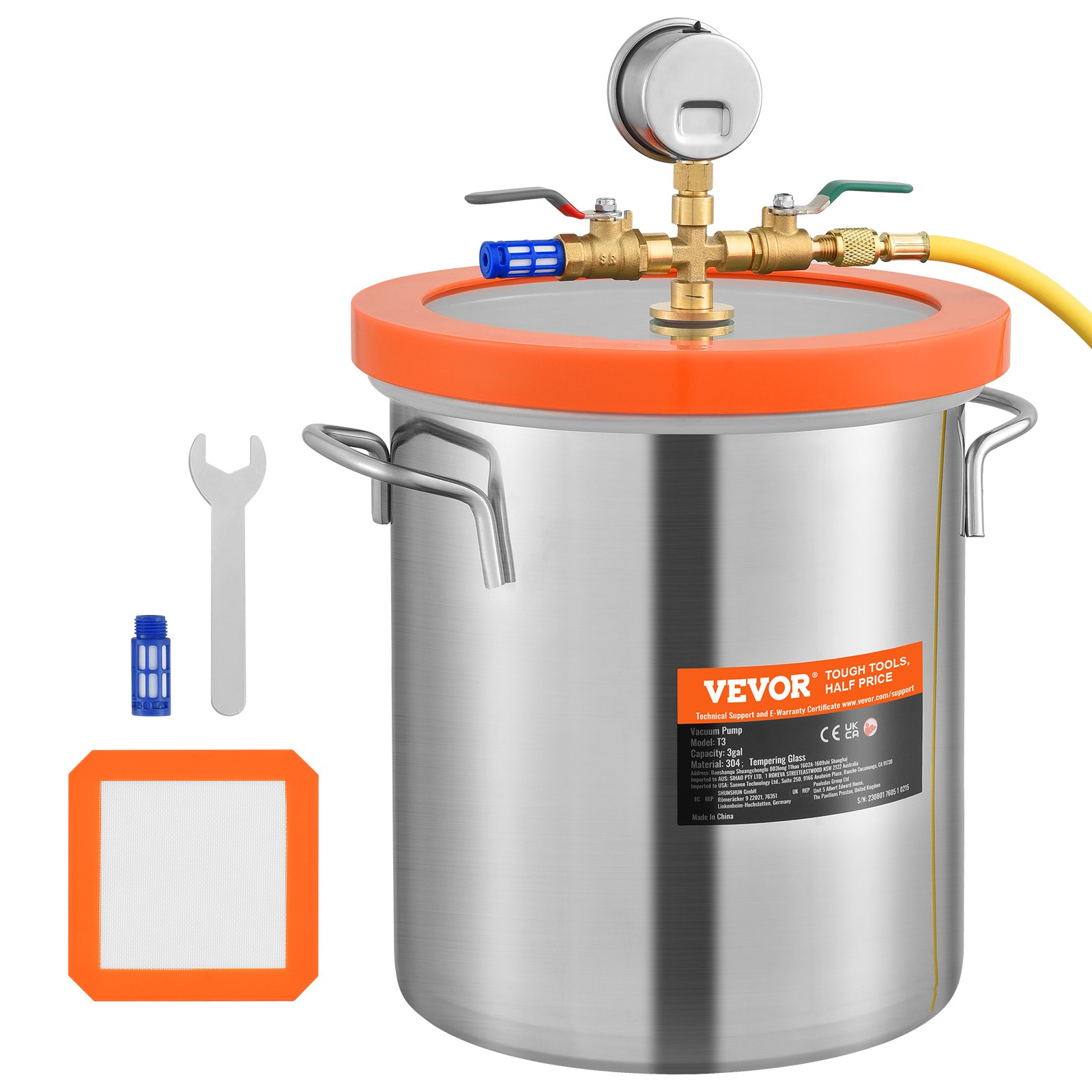 VEVOR Vacuum Chamber Tempered Glass Lid Vacuum 5 Gal Degassing Chamber Silicone