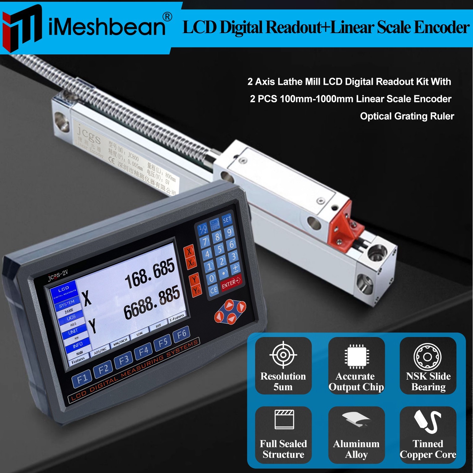 2/3 Axis Digital Readout Linear Scale DRO Display 5um for Bridgeport Mill Lathe