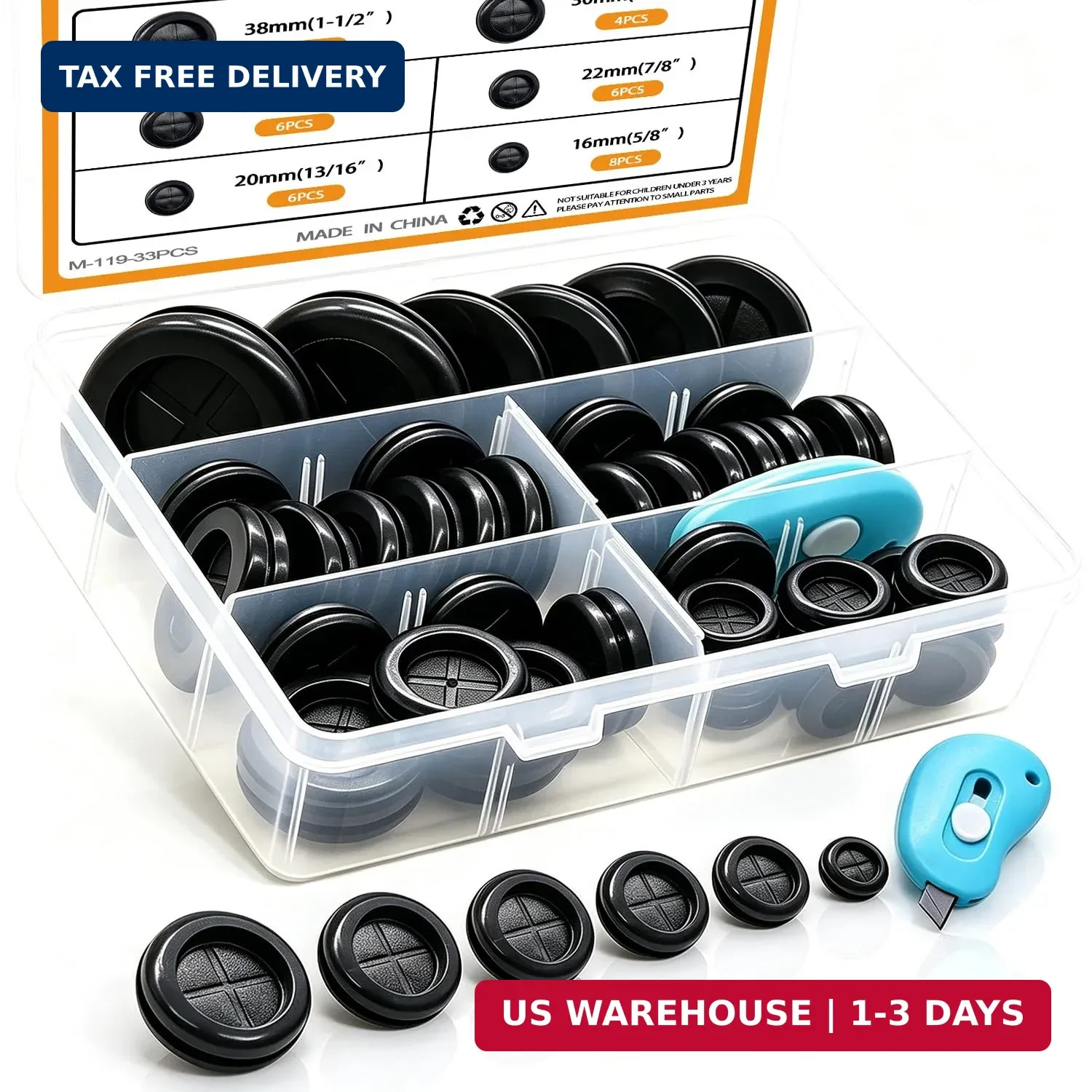 mankk 33Pcs Rubber Grommet Kit 6 Size (5/8″ 13/16″ 7/8″ 1″ 1-3/16″ 1-1/2″) Drill