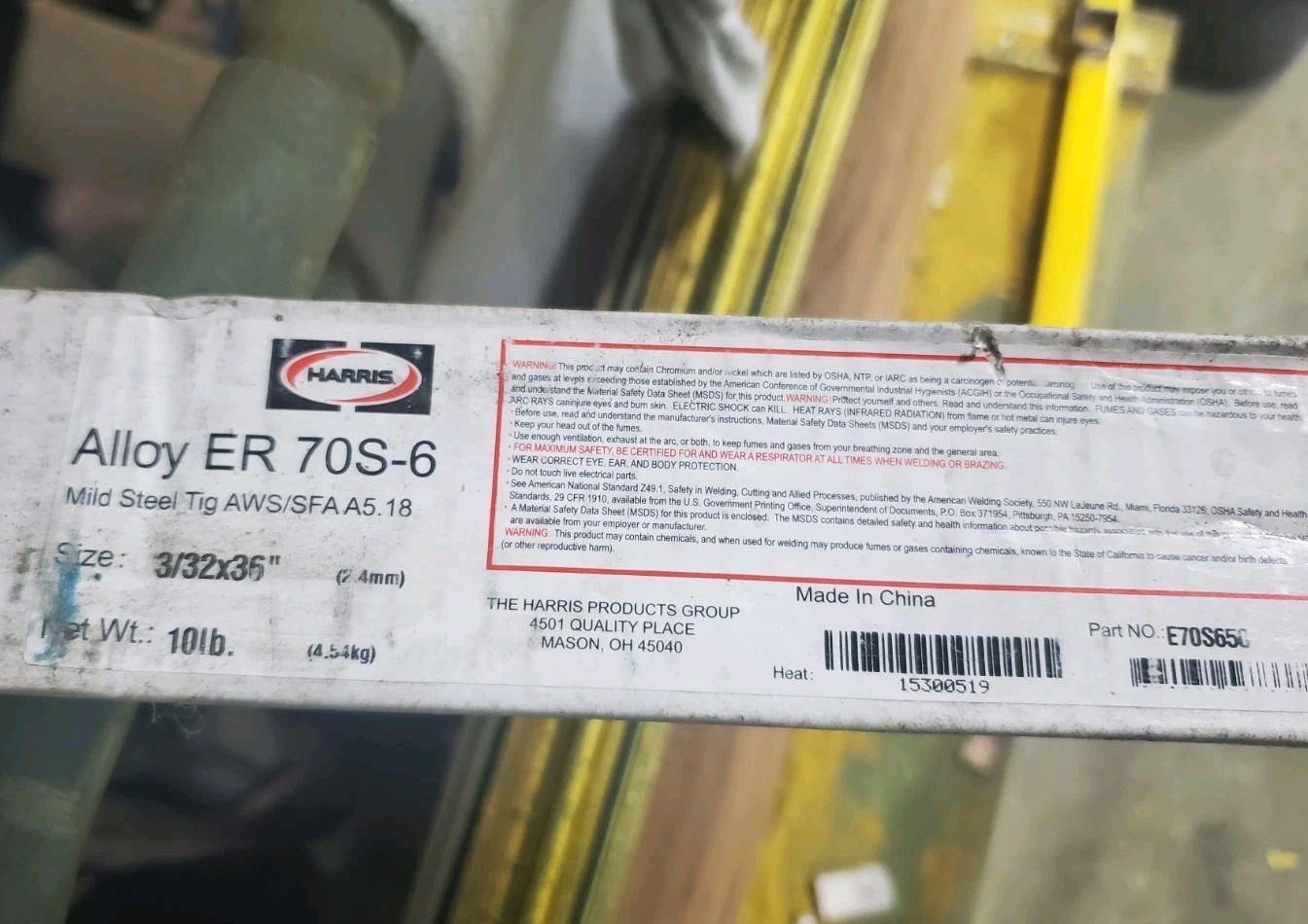 Harris ER 70S6 Mild Steel TIG Welding Rod 3/32″ x 36″ – 10 lbs.