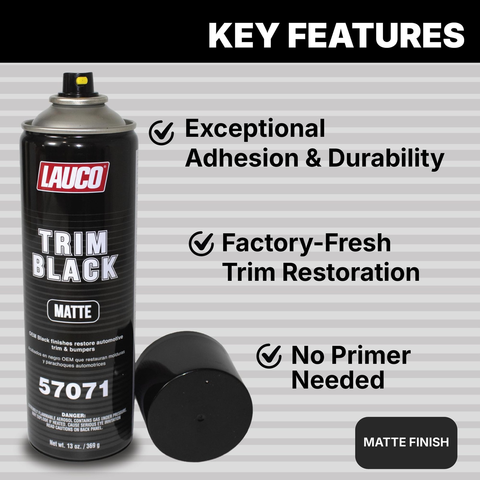 LAUCO Trim Black Matte Automotive Spray Paint – 13 oz Aerosol Can for Plastic,