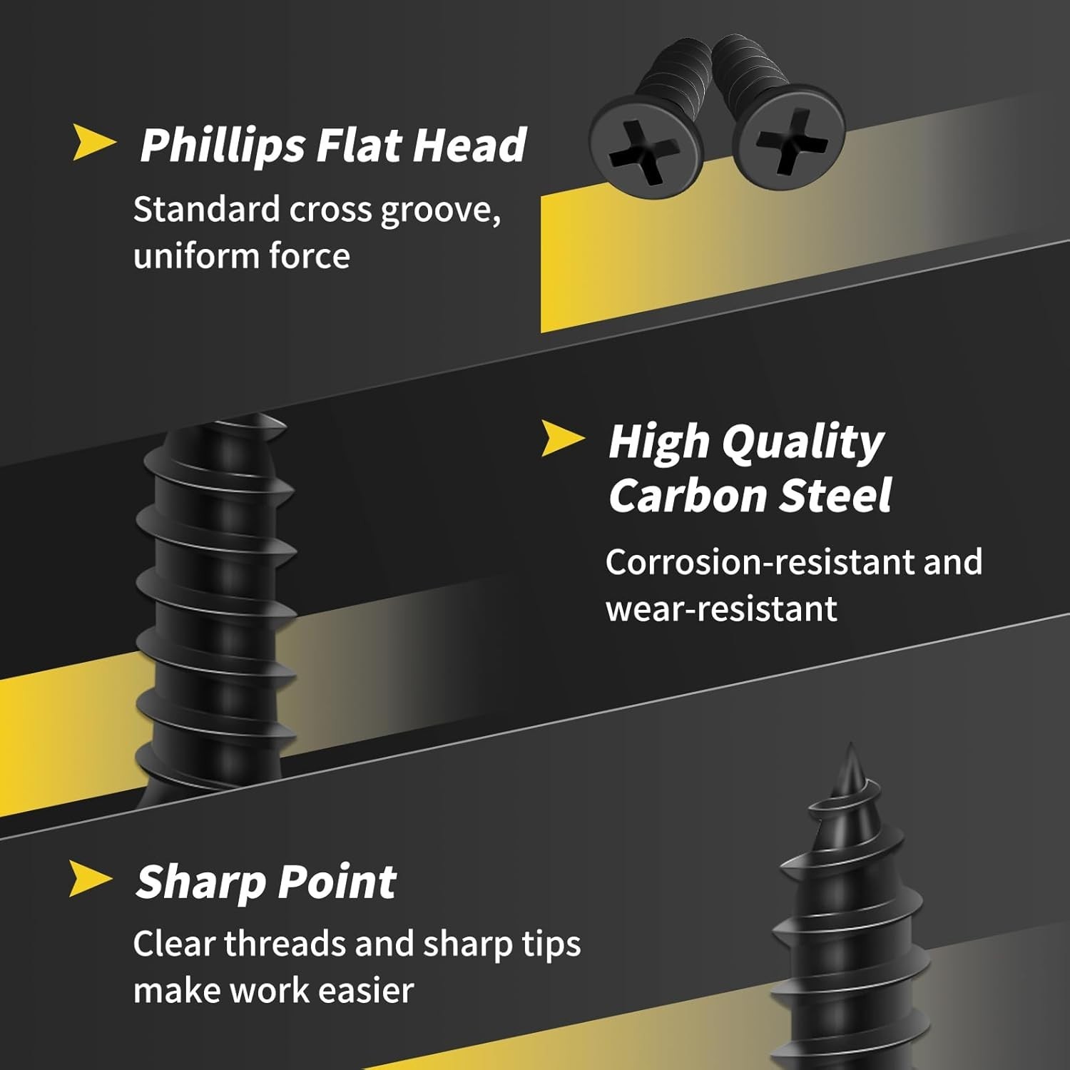 Versatile 100 PCS Black Wood Screws 5/8 Inch for Indoor Furniture & DIY Projects