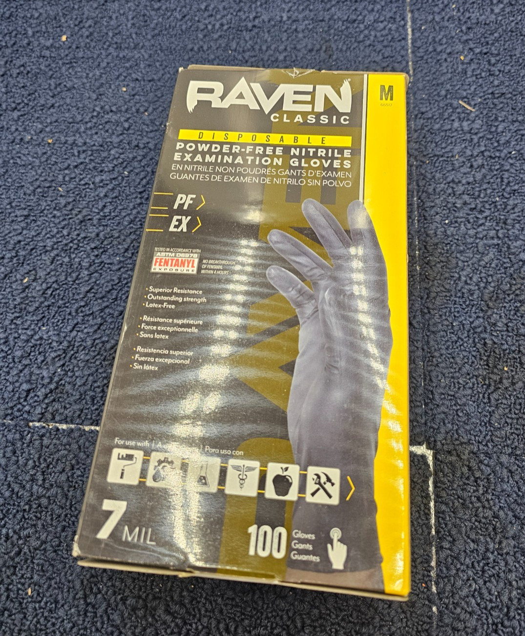 (QTY 400) SAS 66517 RAVEN Powder-Free Nitrile Examination Gloves 7mil Medium