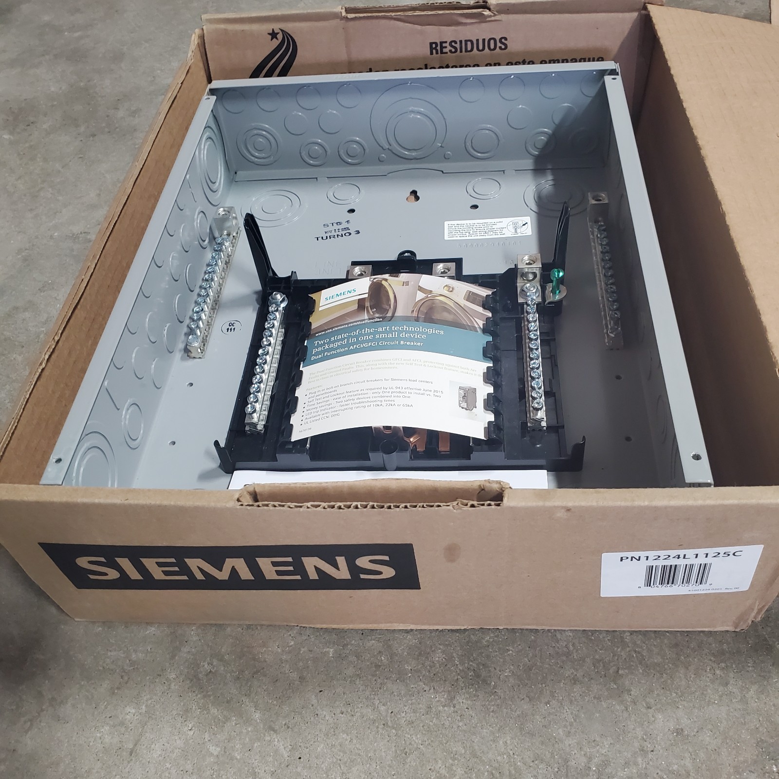 Siemens PN1224L1125C 125 Amp 12-Space 24-Circuit Main Lug Plug-On Missing Cover