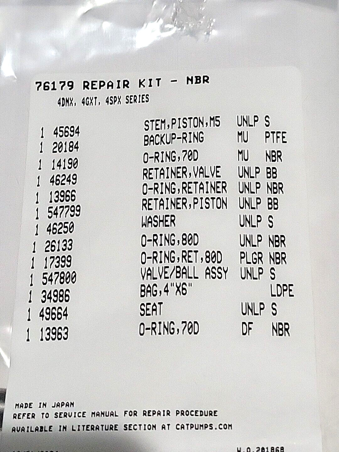 CAT PUMPS 76179 INTEGRAL UNLOADER REPAIR KIT 4DNX,4GXT 4SPX (OEM Part)