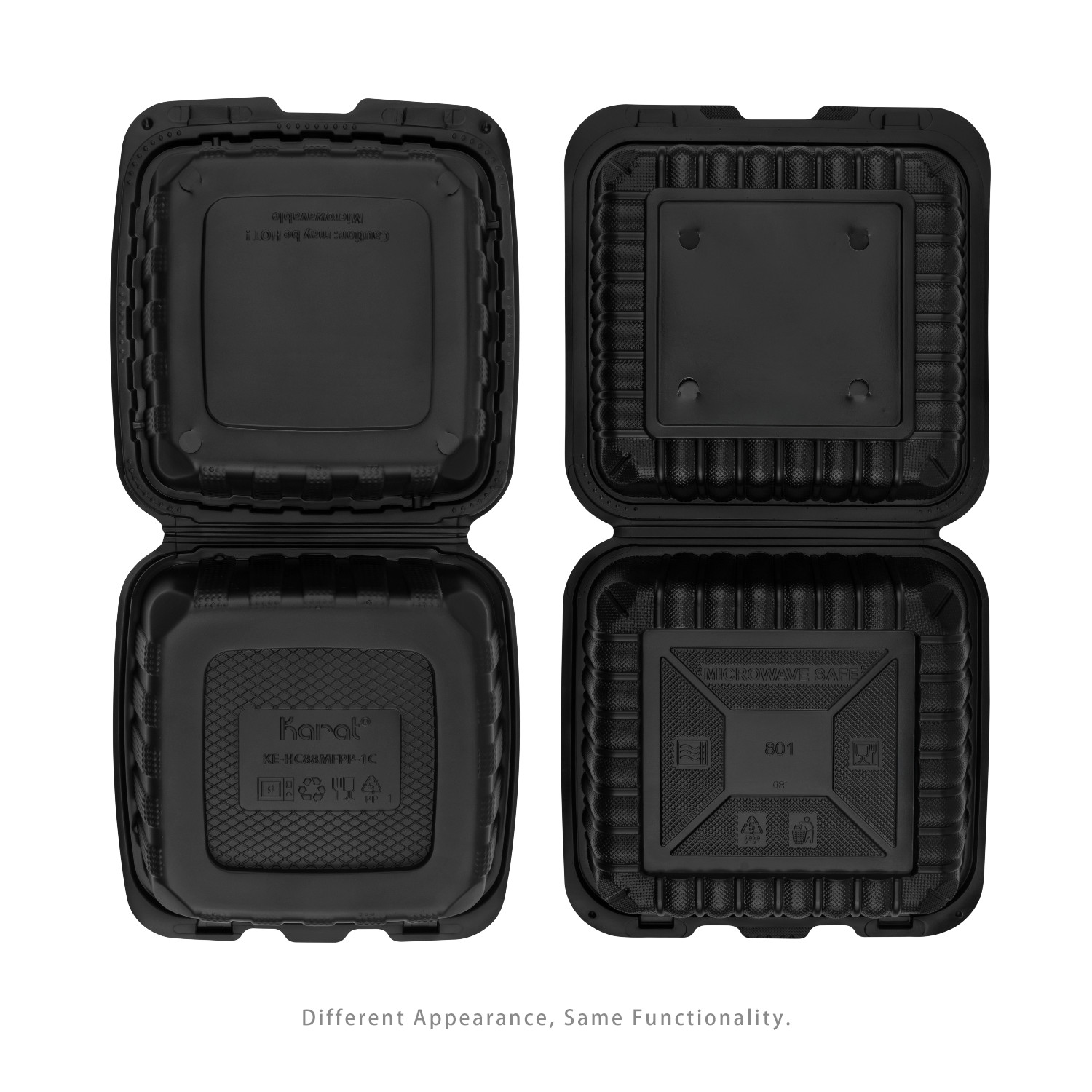 Karat Earth 8″ x 8″ Mineral Filled PP Hinged Container, 1 compartment – Black
