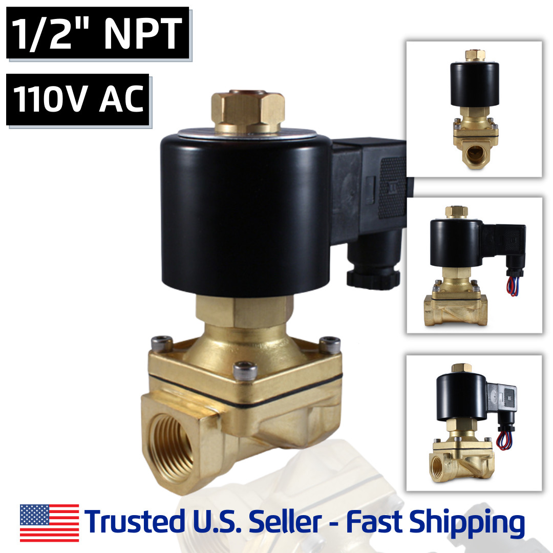 1/2″ 110V AC NORMALLY OPEN Electric Brass Solenoid Valve 110 120 Volts VAC, N/O