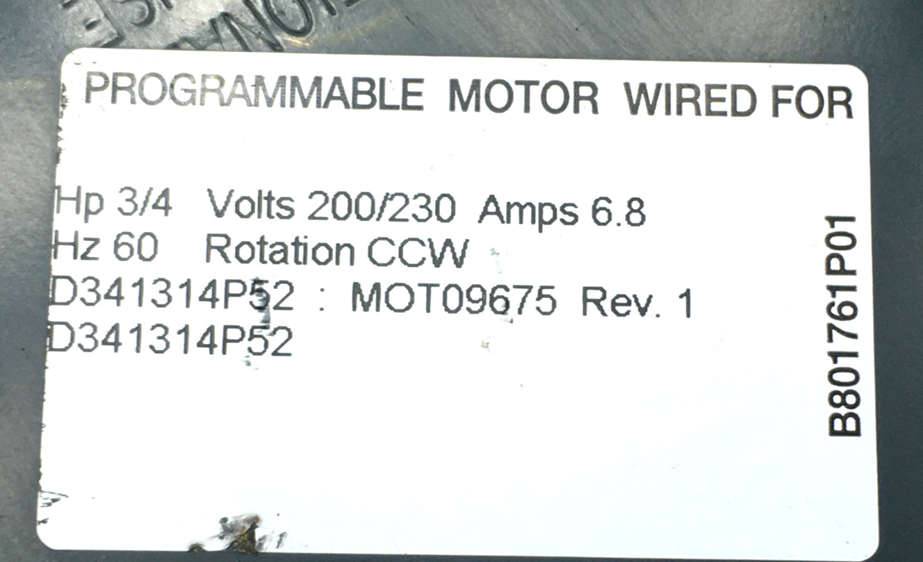 GE ECM2.3 DG02 Module Only D341314P52 MOT09675 3/4HP200/230V CCW LE used #J177