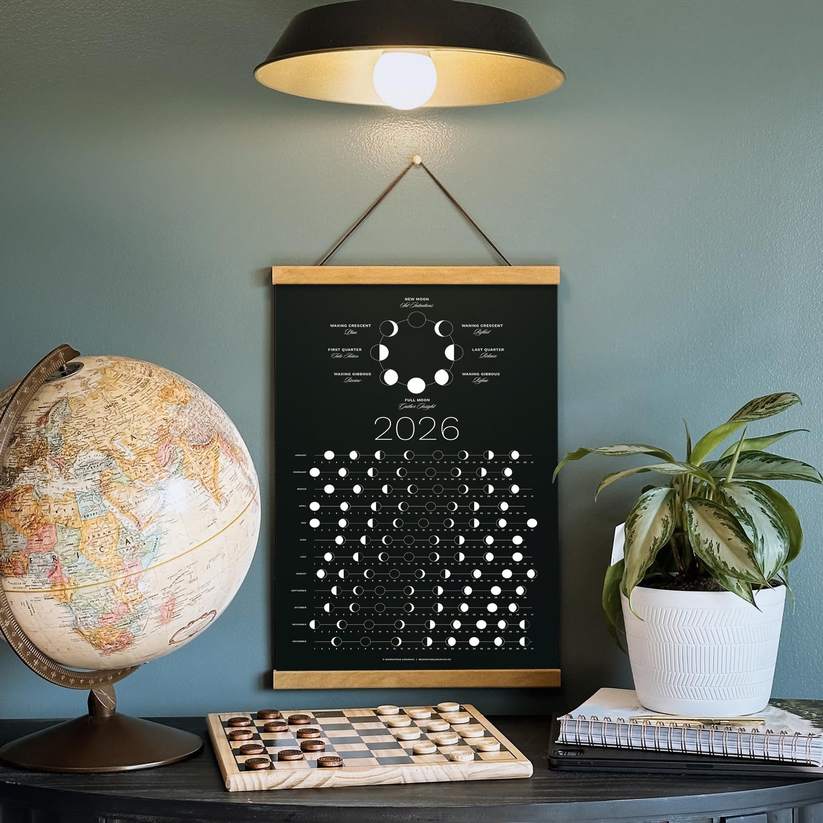 2026 Dark Moon Phase Calendar (SHIPS FLAT) Hangable Lunar Wall 2026