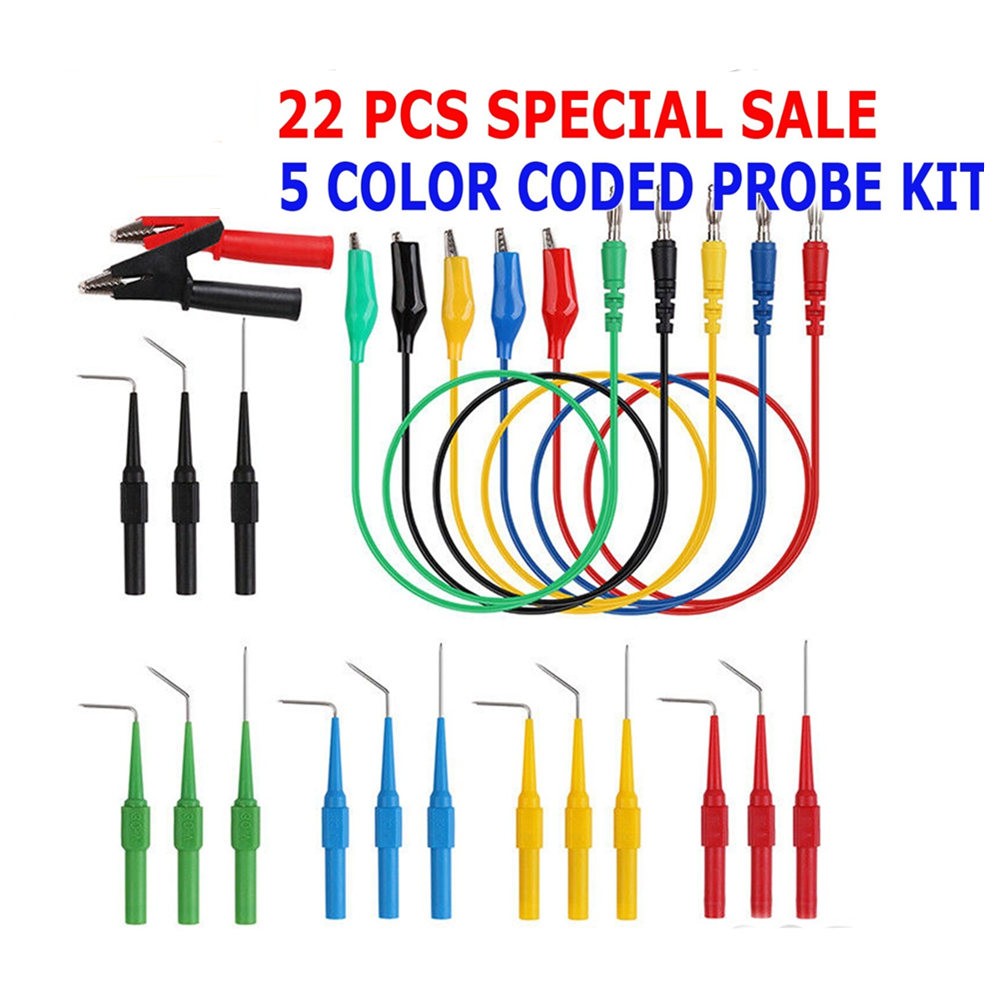 For Multimeter Test Lead Kit 22Pcs Back Probe Pins Alligator Clips Wire Tool