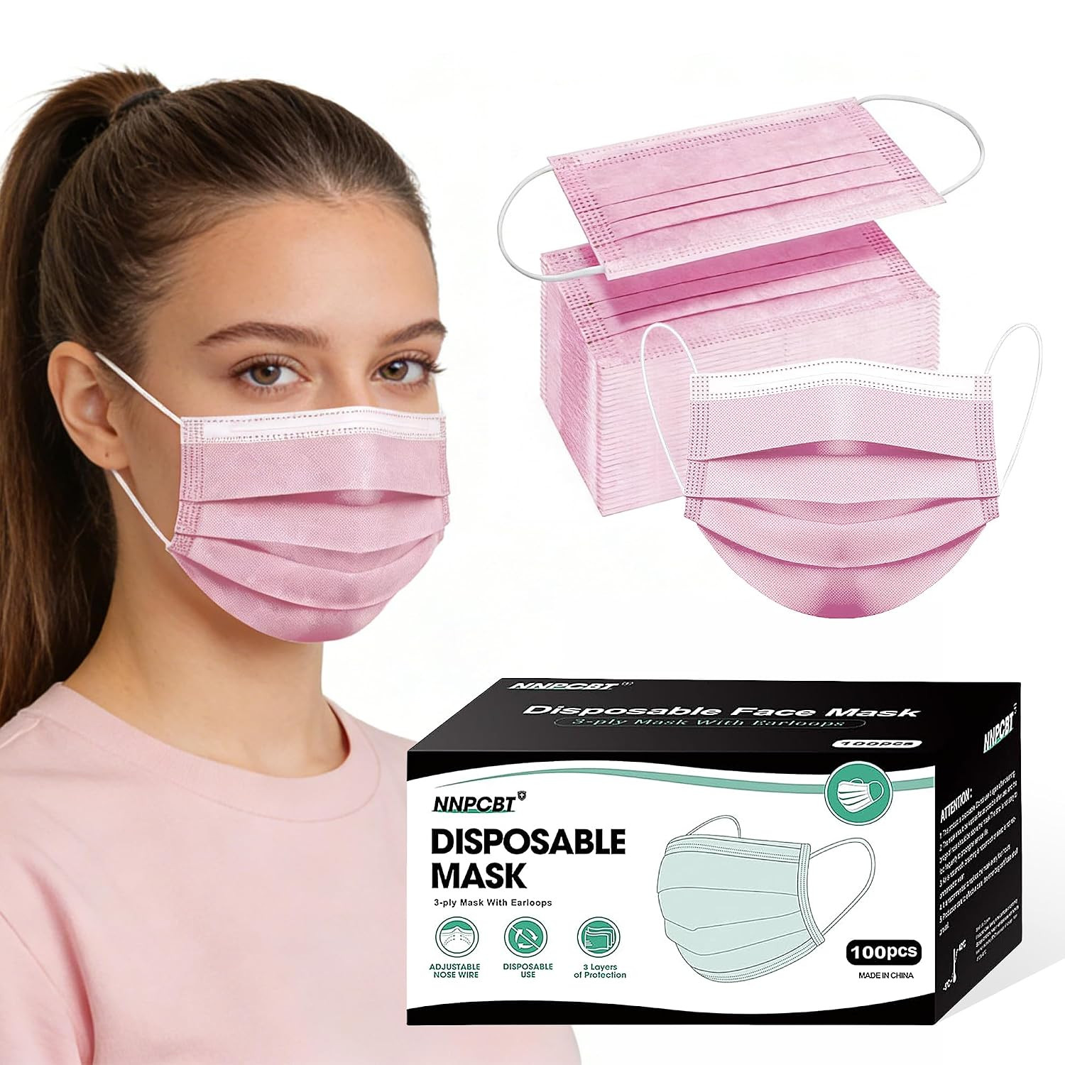 NNPCBT 100PCS 3 Ply Black Disposable Face Mask Filter Protection Face Masks