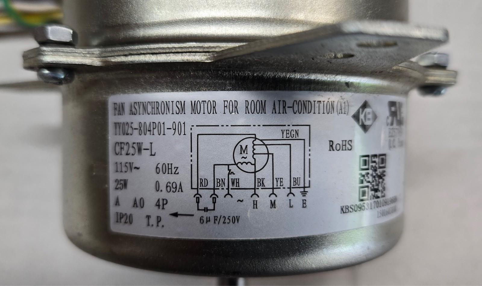 YY025-804P01-901 CF25W-L Electric AC Motor 115VAC 25W .69A, from Dehumidifier