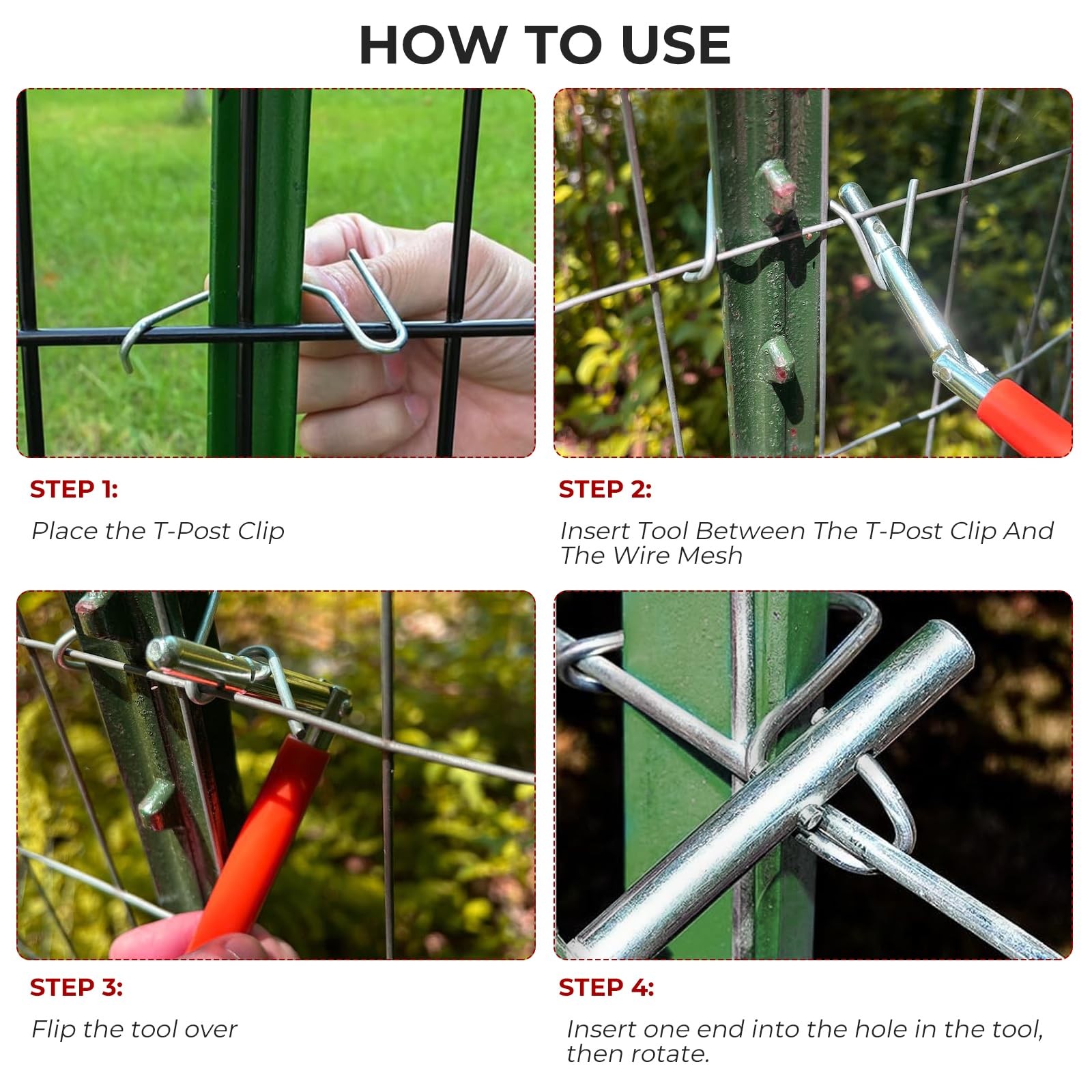 T-Post Clips Tool Fence Clips Twisting Tool and Wire Steel Bender T-Post Multi-F