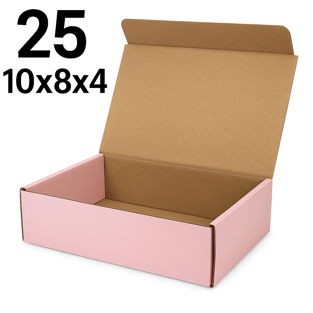 25 Pink Shipping Boxes 10x8x4 Self-Folding Cardboard Mailers for Gifts & Packing