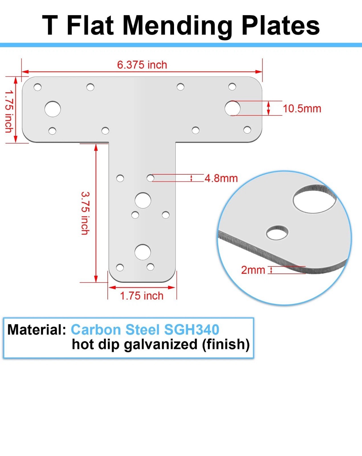 12 PCS Shimeyao T Post Bracket Flat Tee Mending Plate Galvanized Steel 3/32 Inch