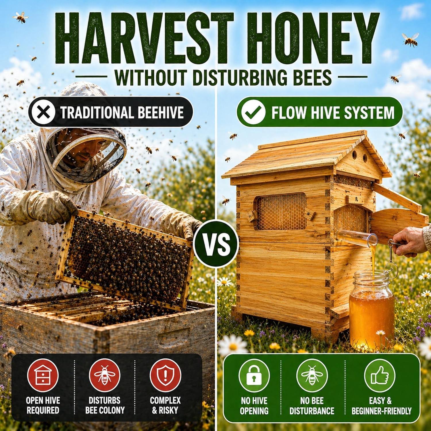 Auto Beehive Starter Kit Wooden Bee Hive Box with 7pcs Honey Tap Frames Beginner