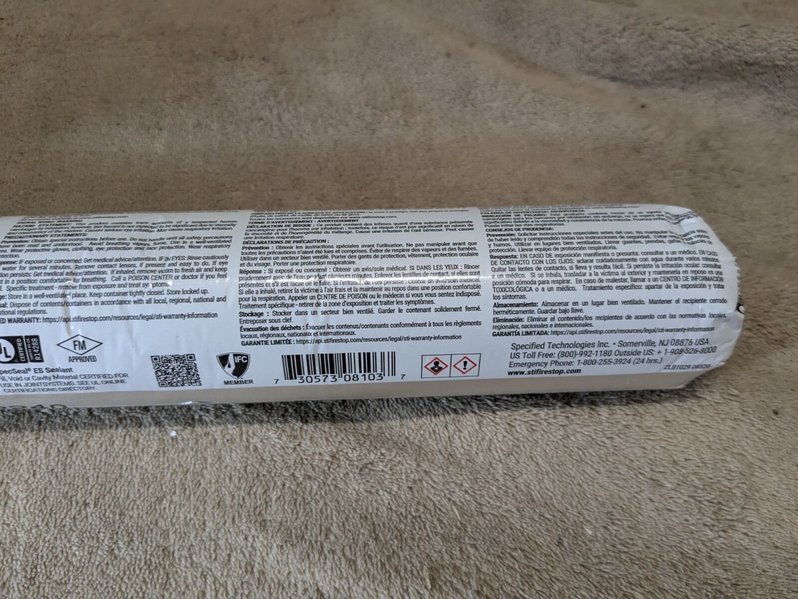 Specseal ES Elastomeric Firestop Sealant ES120 Lot of 12 20oz Tubes