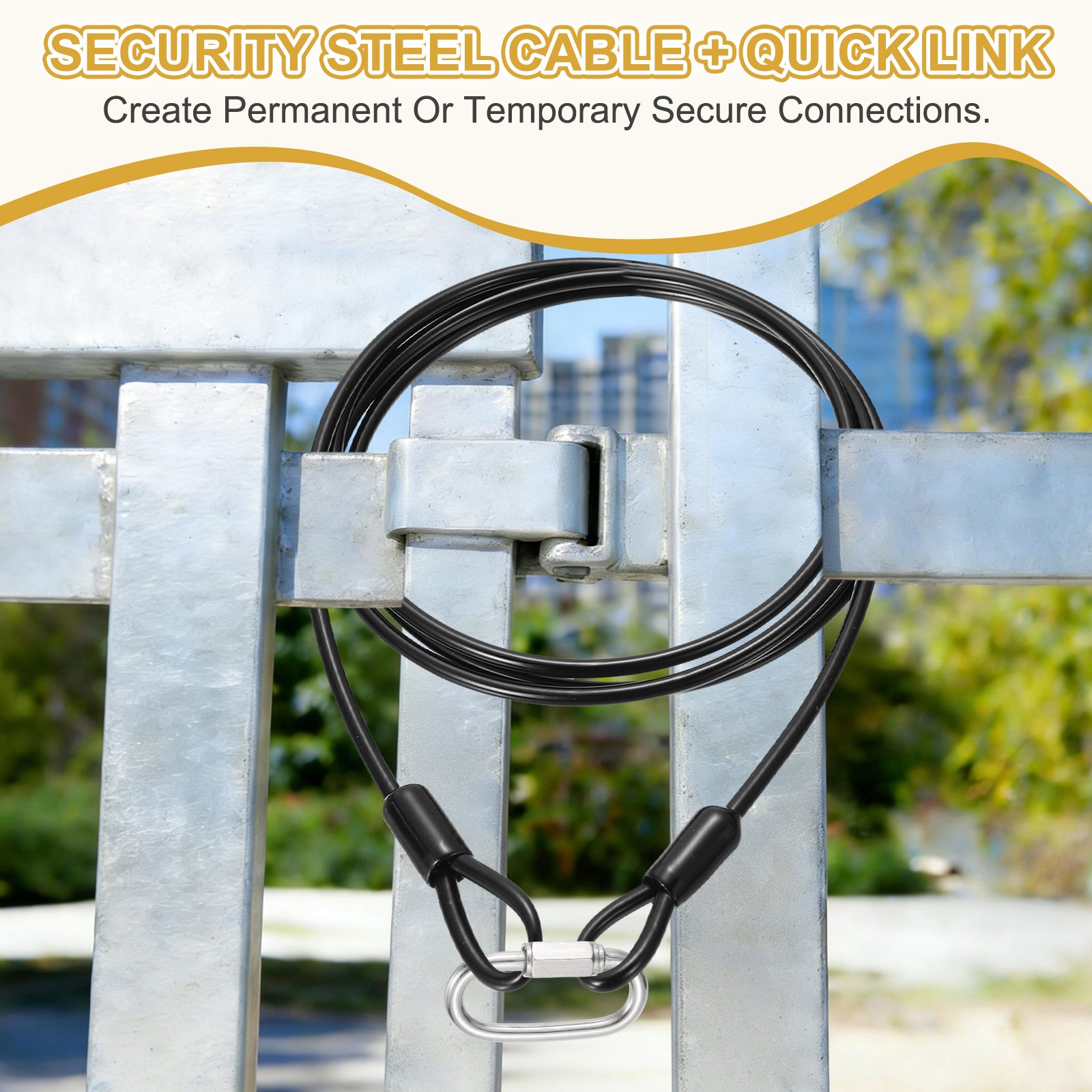 1Set 3/16″ Dia 4.9ft Security Steel Cable with Loops Clear + Quick Links