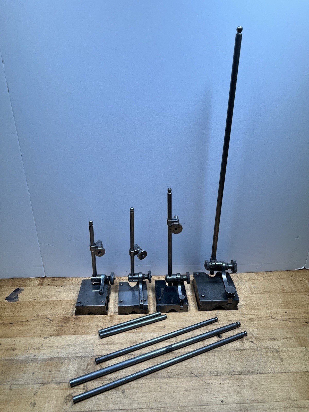 Lot of 4 Surface Gage Indicator Stands + Extra Rods – Starrett Goodell-Pratt Etc