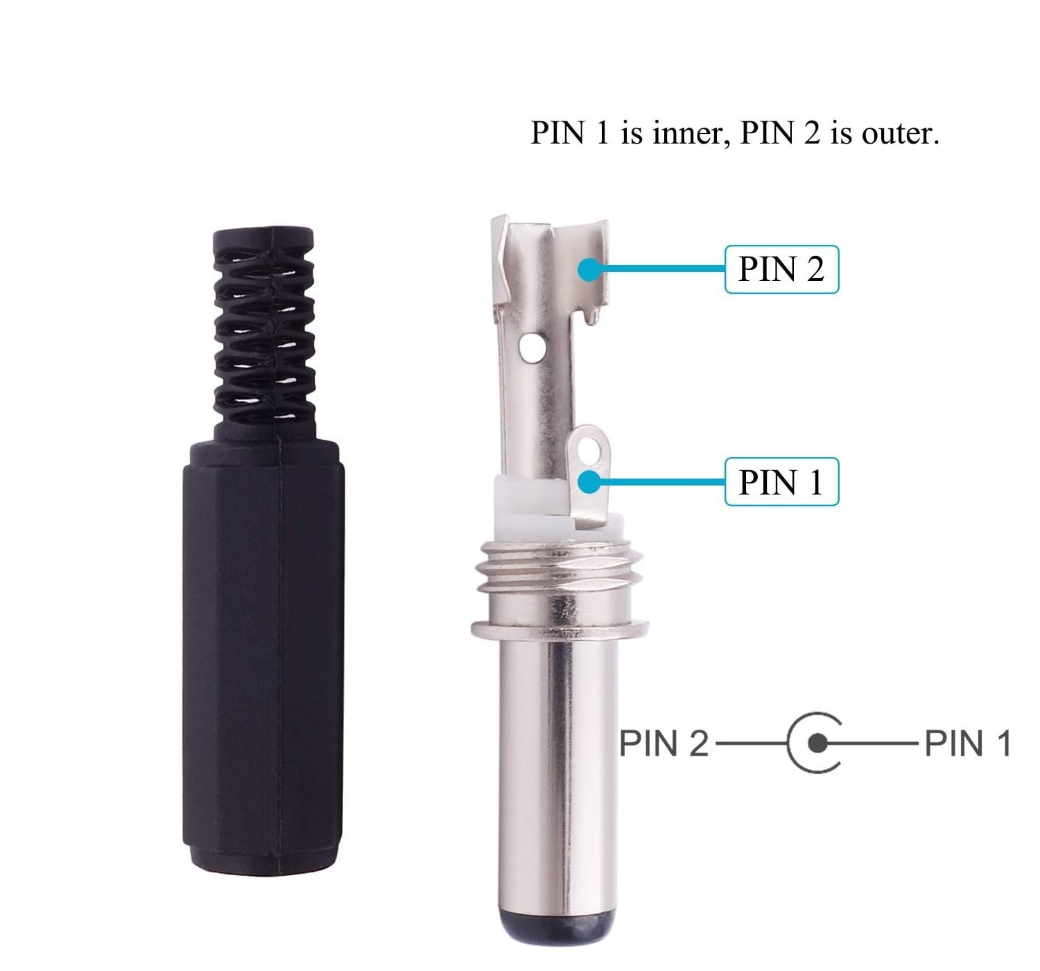 Male DC Power Plug Connectors 2.1mm x 5.5mm for LED Lights, CCTV & Electronics